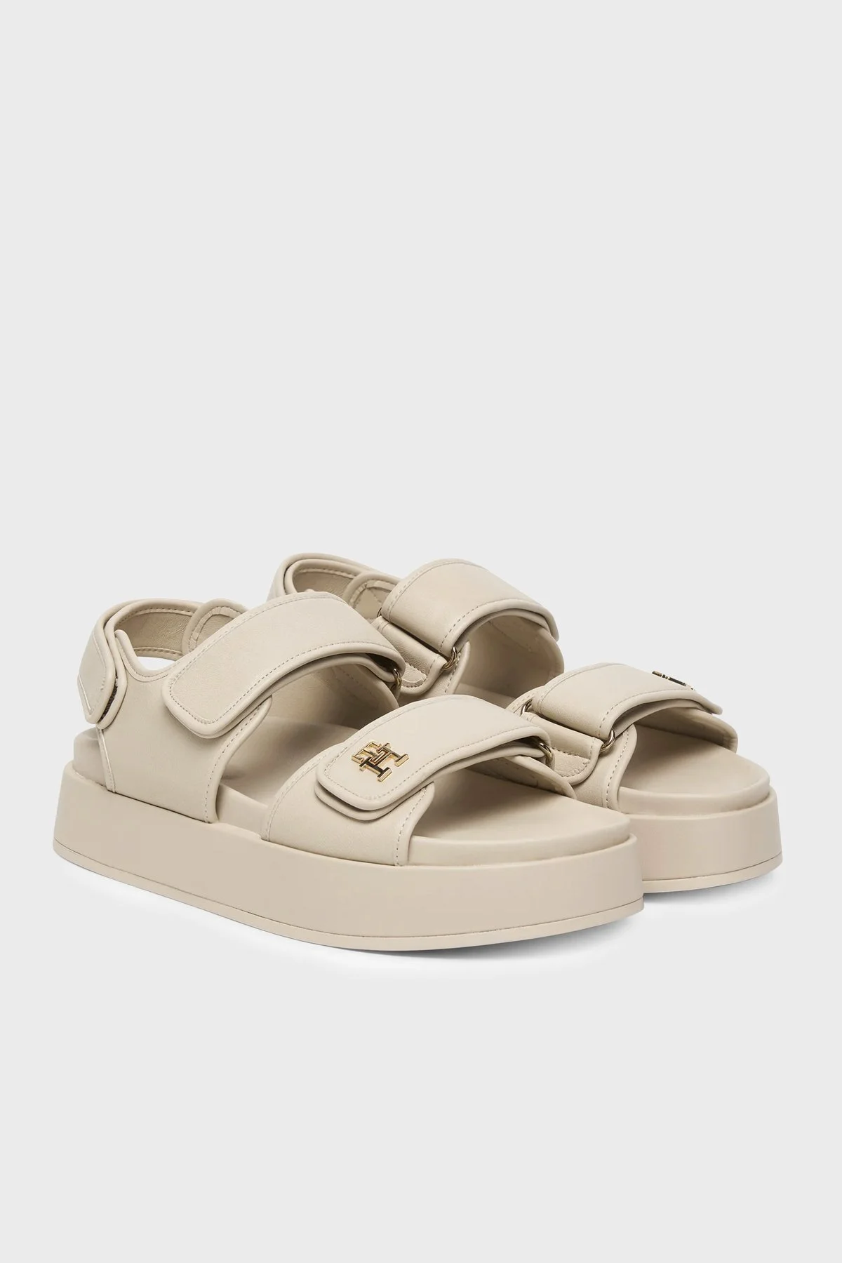 Tommy Hilfiger Logolu Cırt Cırtlı Kadın Sandalet FW0FW09119 ACI BEJ - 2