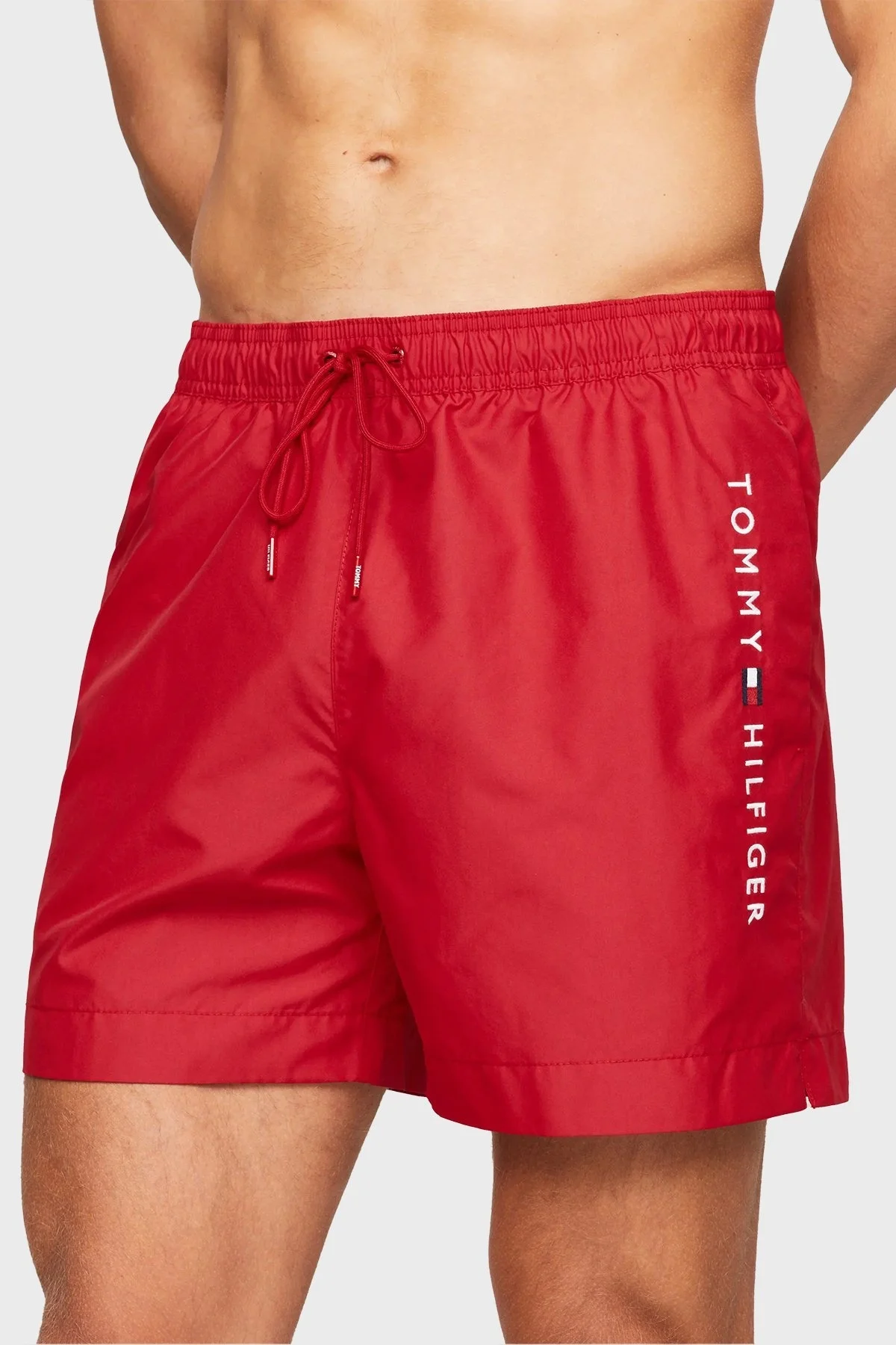 Tommy Hilfiger Logolu Deniz Şortu Belden Bağlamalı Cepli Erkek Mayo Short UM0UM03258 XLG KIRMIZI - 1