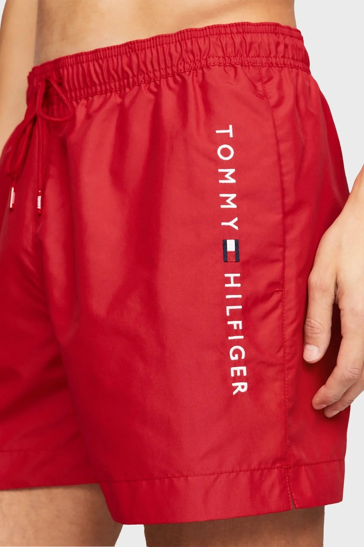 Tommy Hilfiger Logolu Deniz Şortu Belden Bağlamalı Cepli Erkek Mayo Short UM0UM03258 XLG KIRMIZI - 4