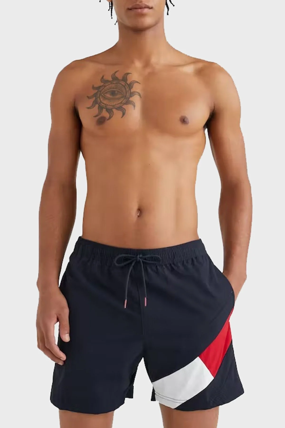 Tommy Hilfiger Logolu Deniz Şortu Belden Bağlamalı Cepli Slim Fit Erkek Mayo Short UM0UM02048 DW5 LACİVERT - 1