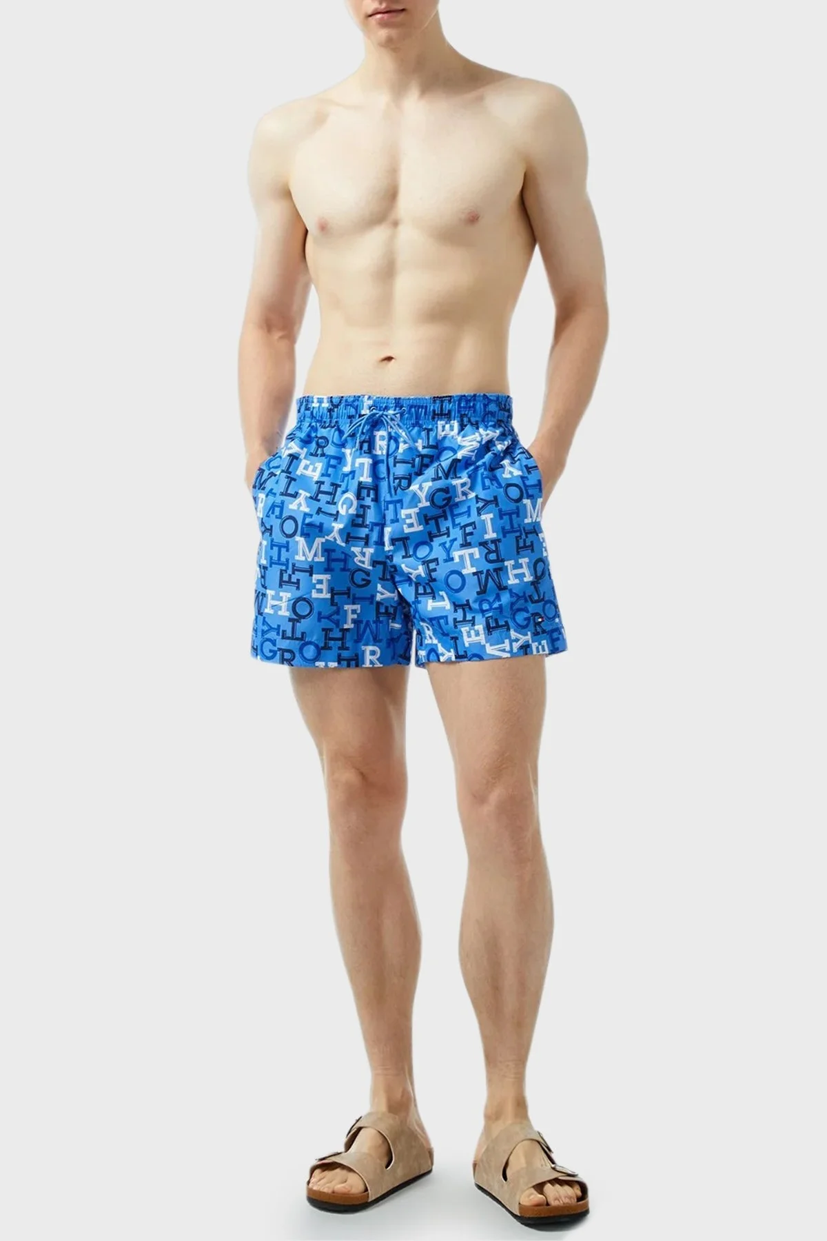 Tommy Hilfiger Logolu Deniz Şortu Belden Bağlamalı Erkek Mayo Short UM0UM03271 0K9 LACİVERT-BEYAZ - 2