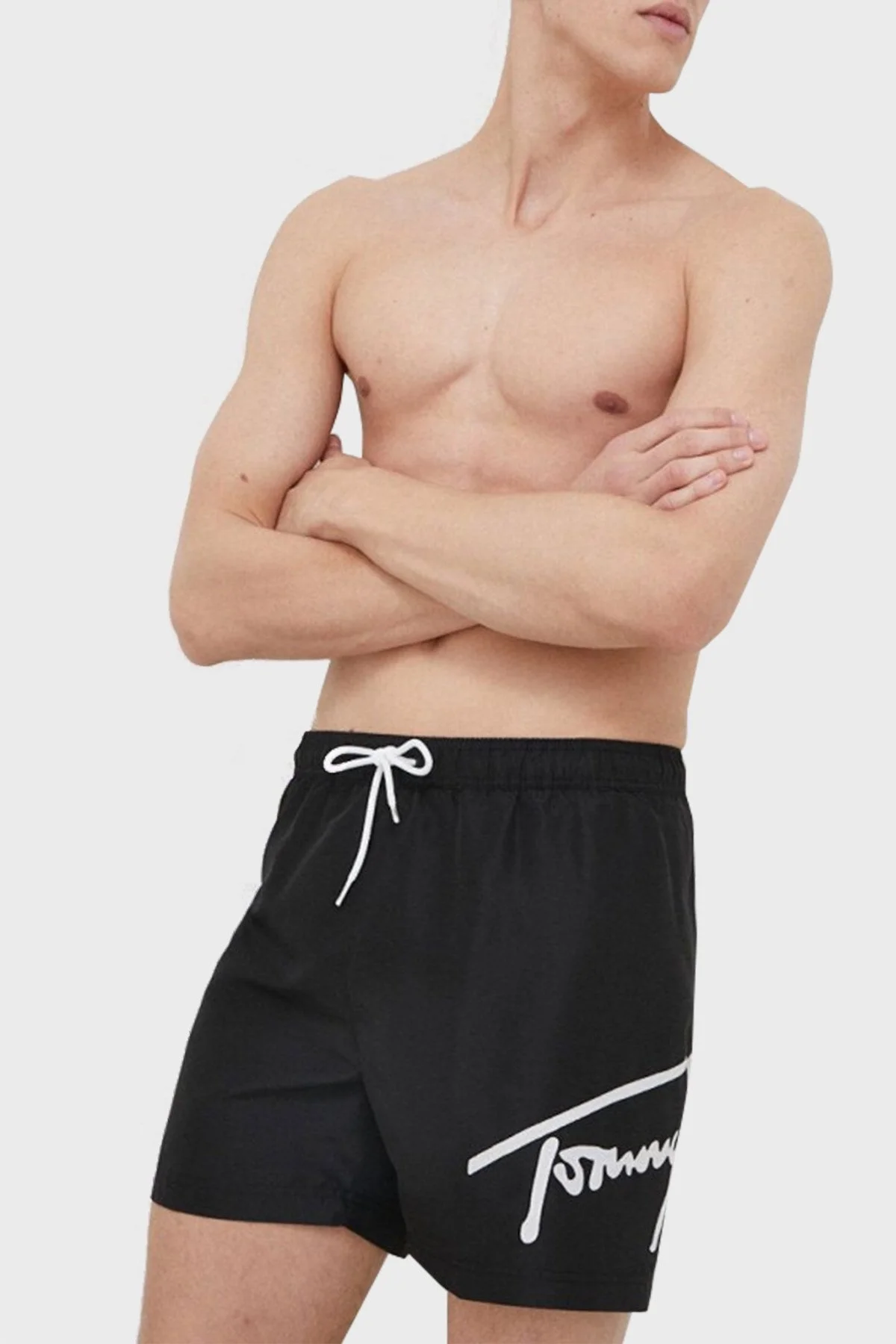 Tommy Hilfiger Logolu Deniz Şortu Belden Bağlamalı Slim Fit Erkek Mayo Short UM0UM02862 BDS SİYAH - 1