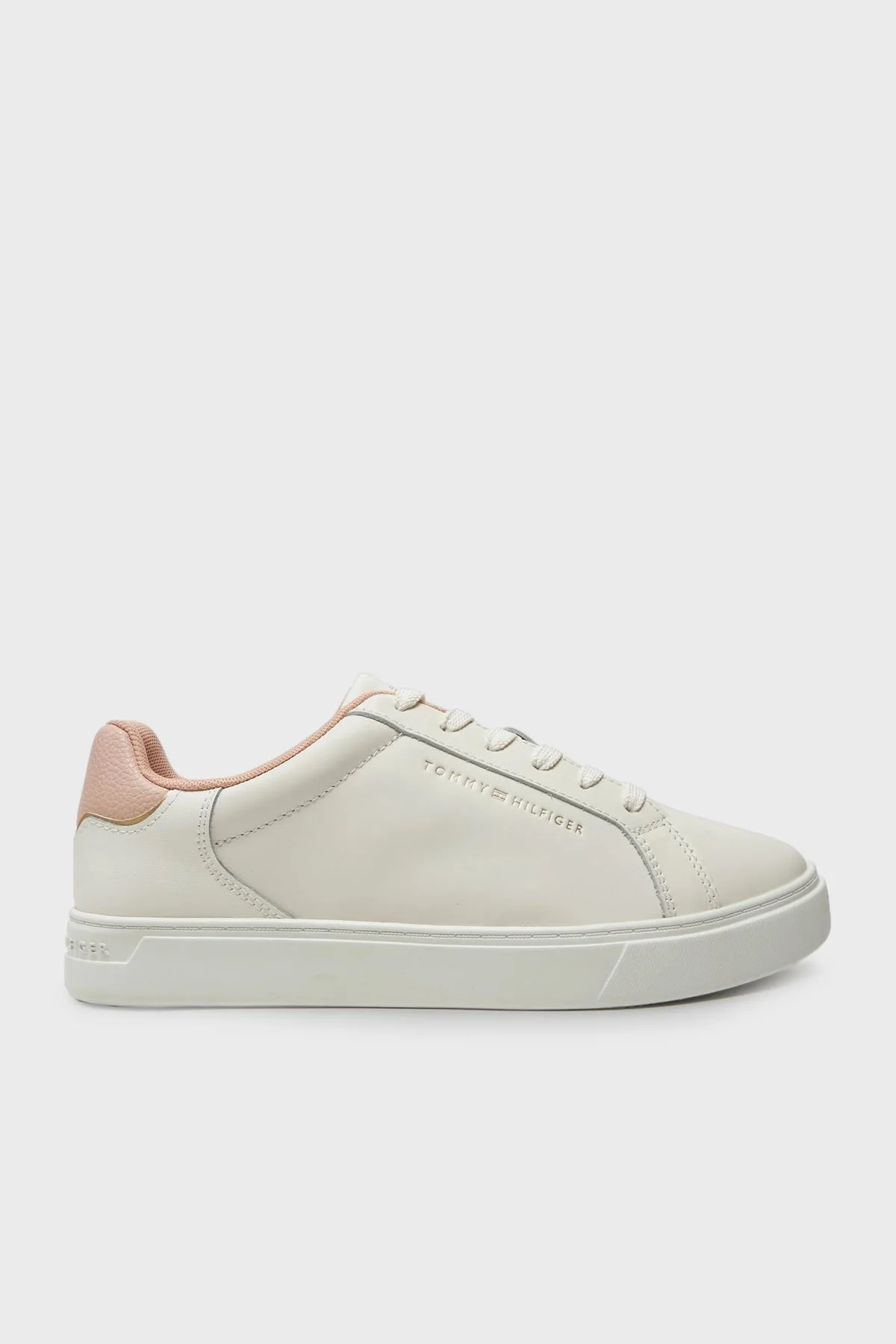 Tommy Hilfiger Logolu Deri Sneaker Bayan Ayakkabı FW0FW08000 TQ6 KREM-PEMBE - 1