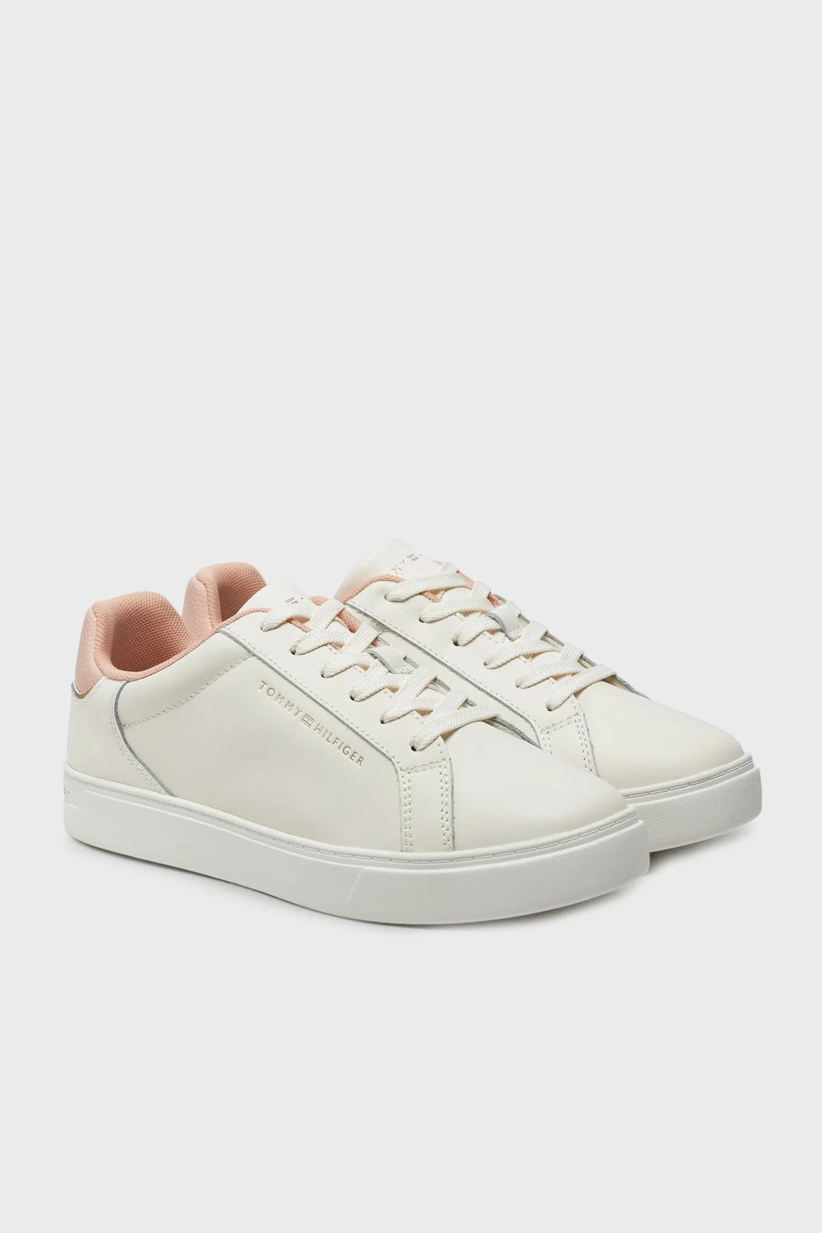 Tommy Hilfiger Logolu Deri Sneaker Bayan Ayakkabı FW0FW08000 TQ6 KREM-PEMBE - 2