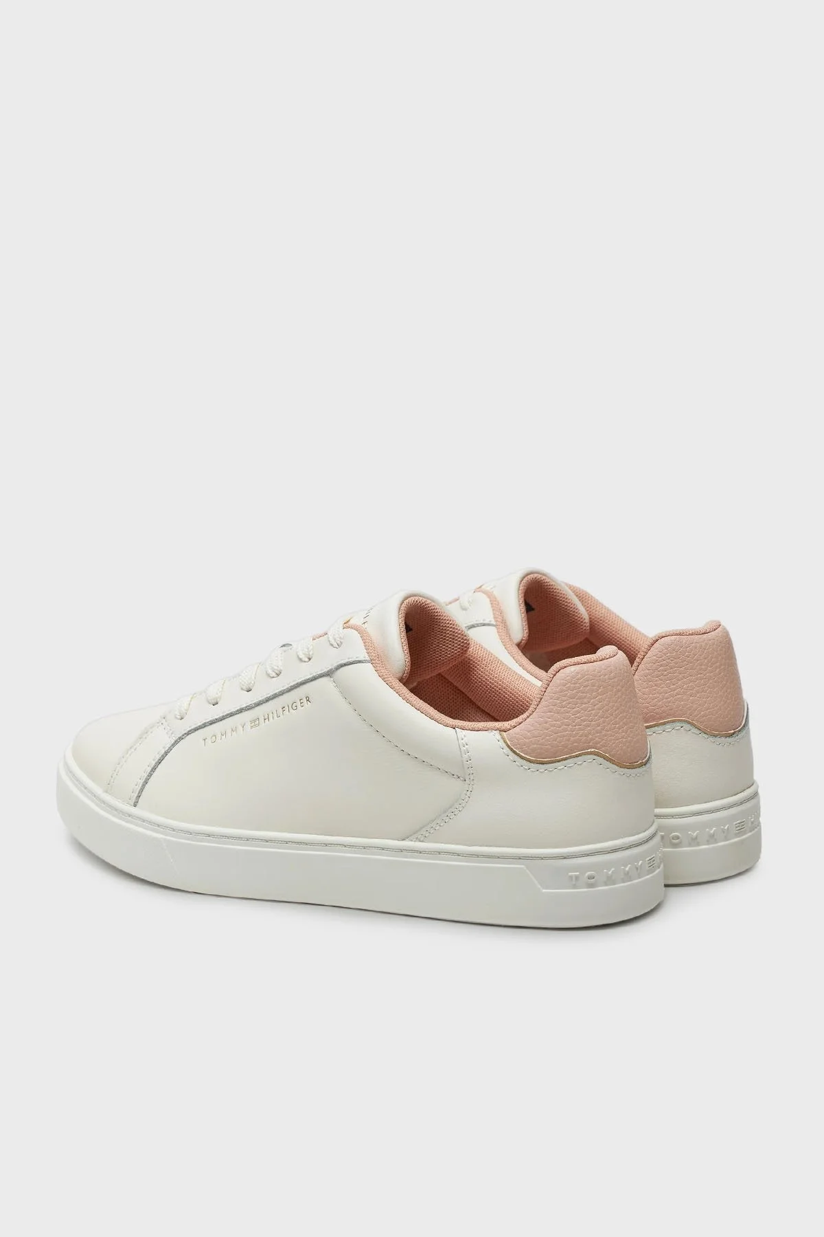 Tommy Hilfiger Logolu Deri Sneaker Bayan Ayakkabı FW0FW08000 TQ6 KREM-PEMBE - 3