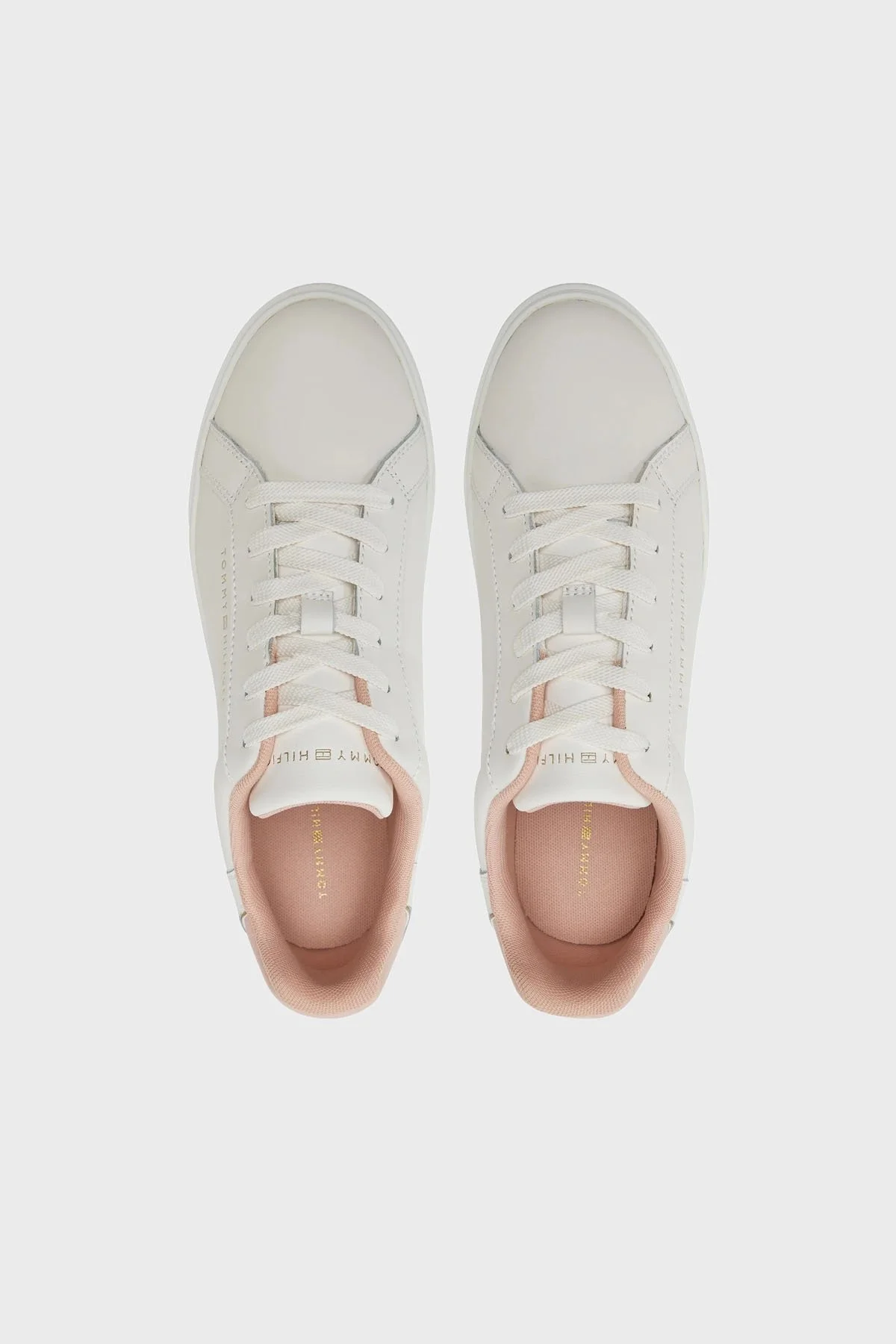 Tommy Hilfiger Logolu Deri Sneaker Bayan Ayakkabı FW0FW08000 TQ6 KREM-PEMBE - 5