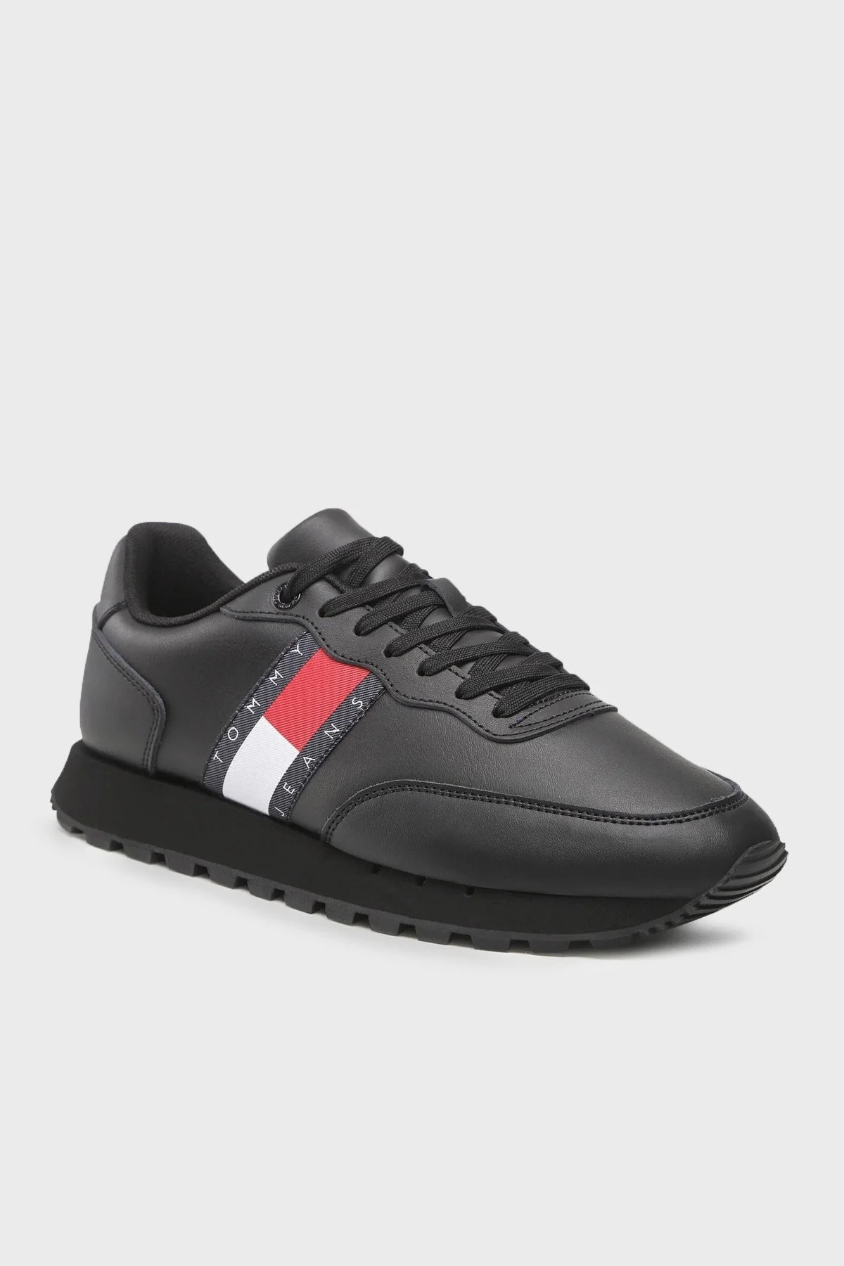 Tommy Hilfiger Logolu Deri Sneaker Erkek Ayakkabı EM0EM00898 0GK SİYAH - 2