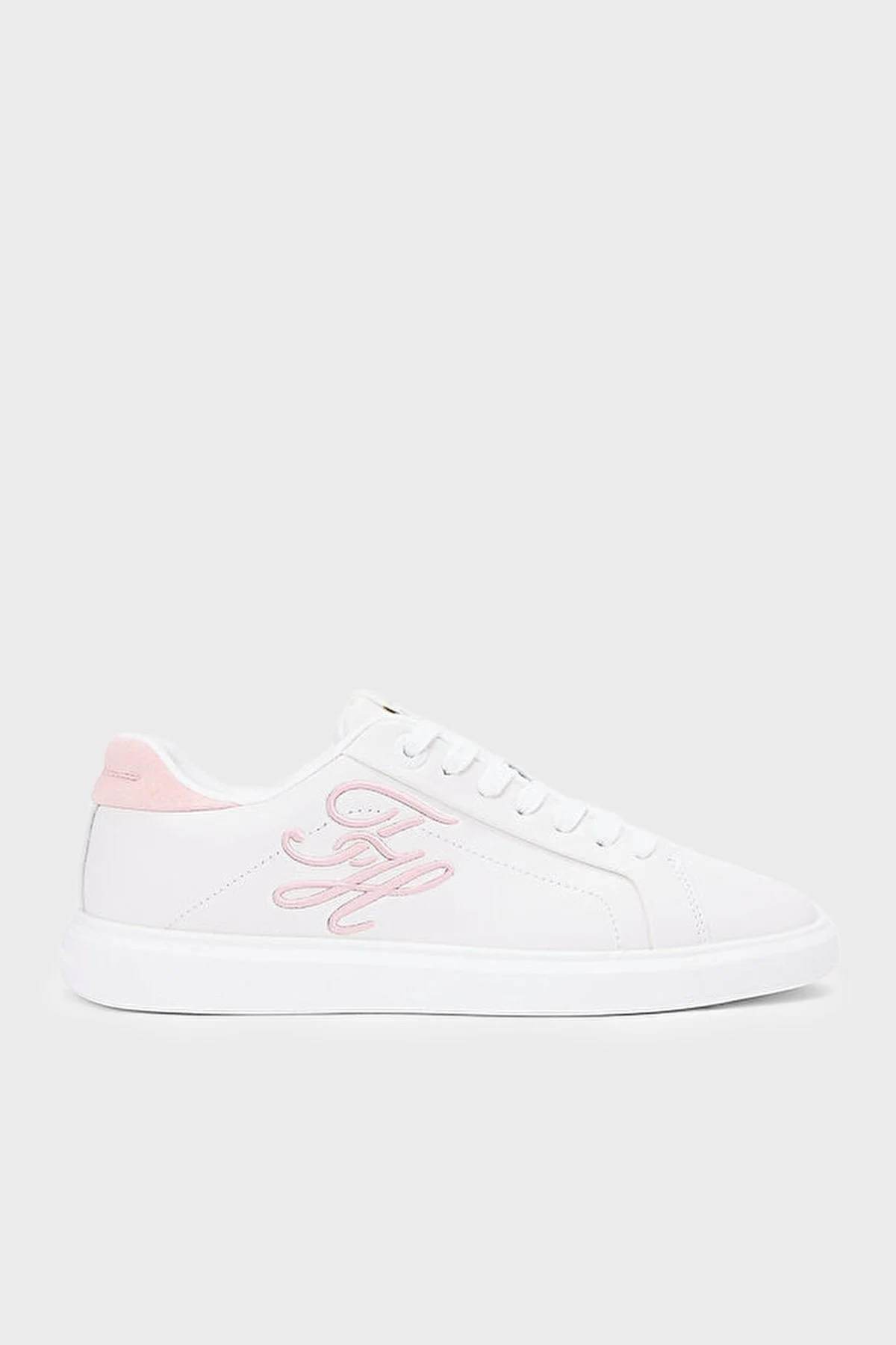 Tommy Hilfiger Logolu Deri Sneaker Kadın Ayakkabı FW0FW09363 02Y BEYAZ-PEMBE - 1