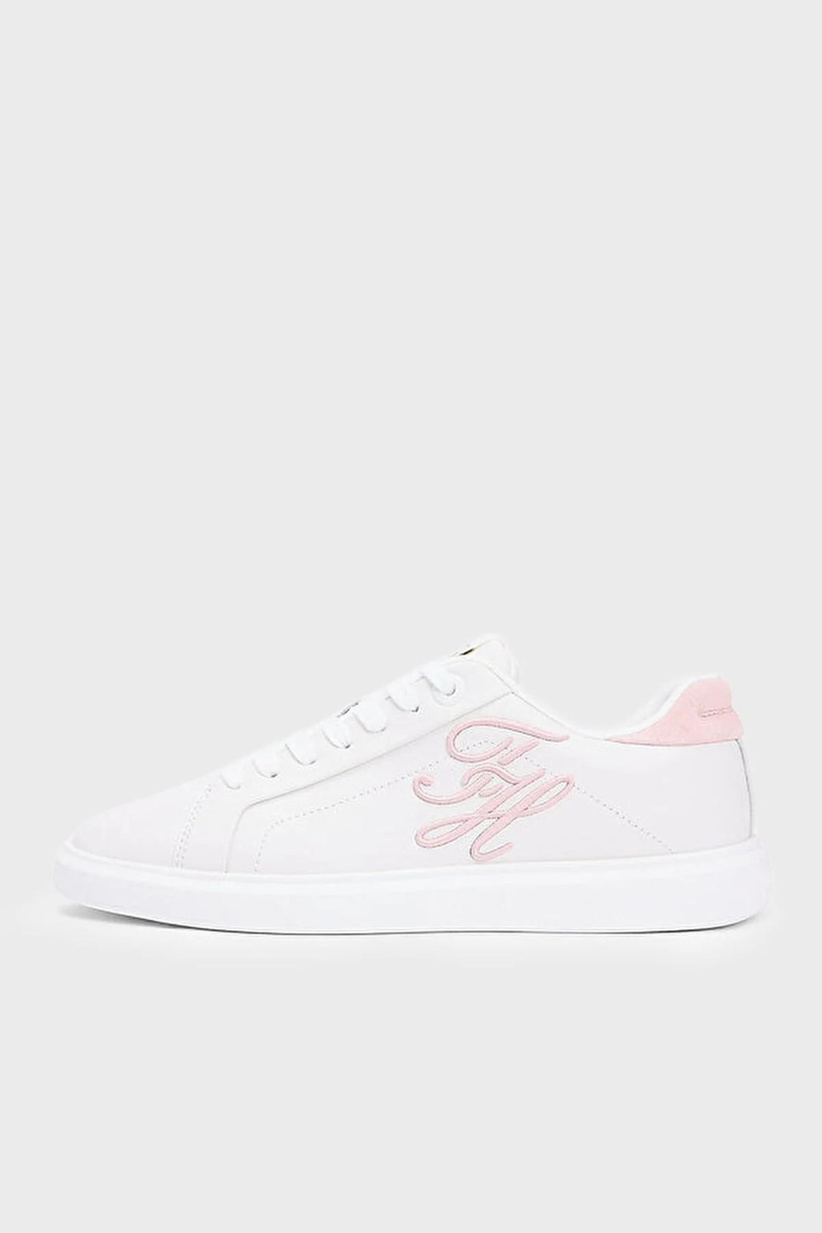 Tommy Hilfiger Logolu Deri Sneaker Kadın Ayakkabı FW0FW09363 02Y BEYAZ-PEMBE - 2