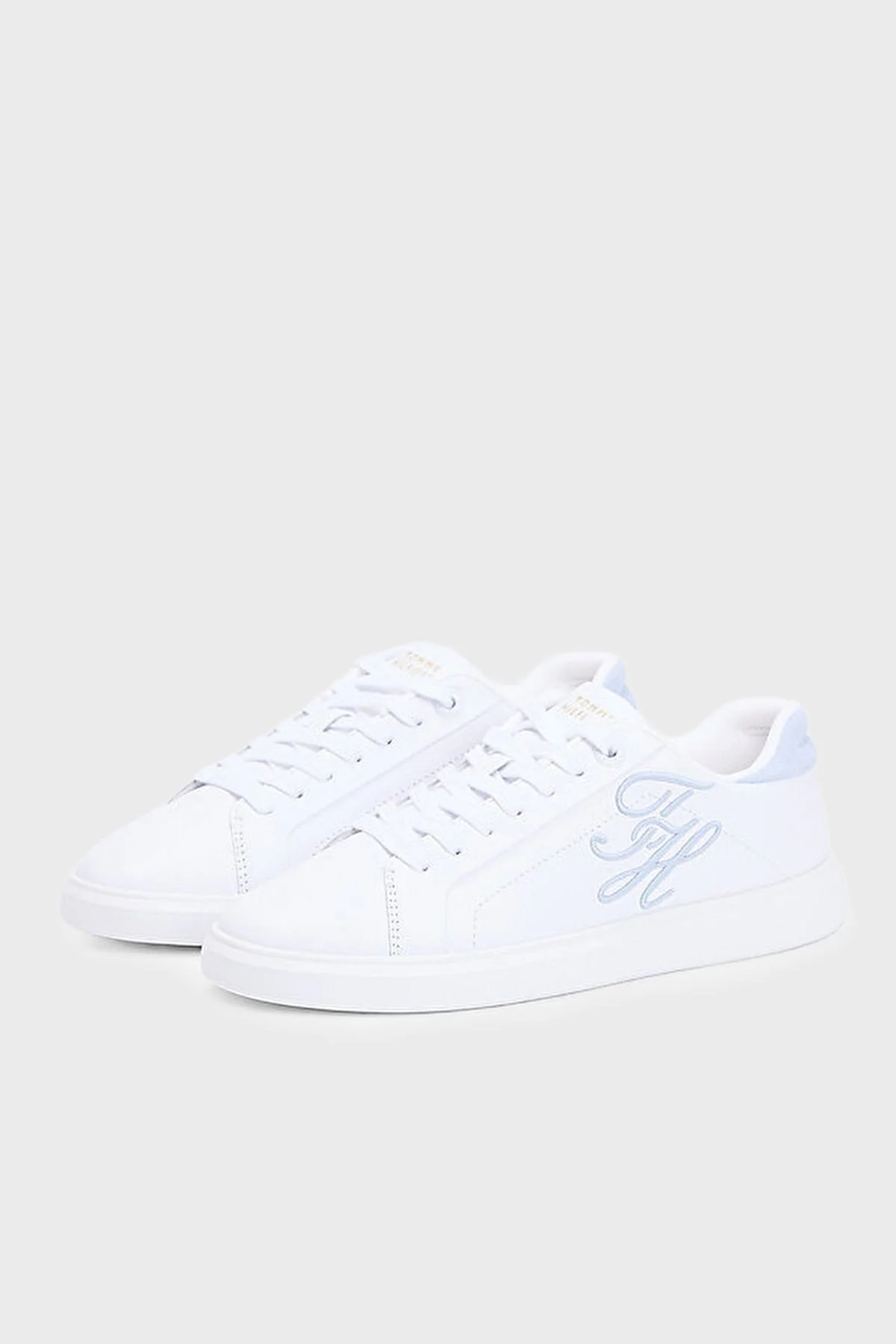 Tommy Hilfiger Logolu Deri Sneaker Kadın Ayakkabı FW0FW09363 0GE BEYAZ-MAVİ - 3