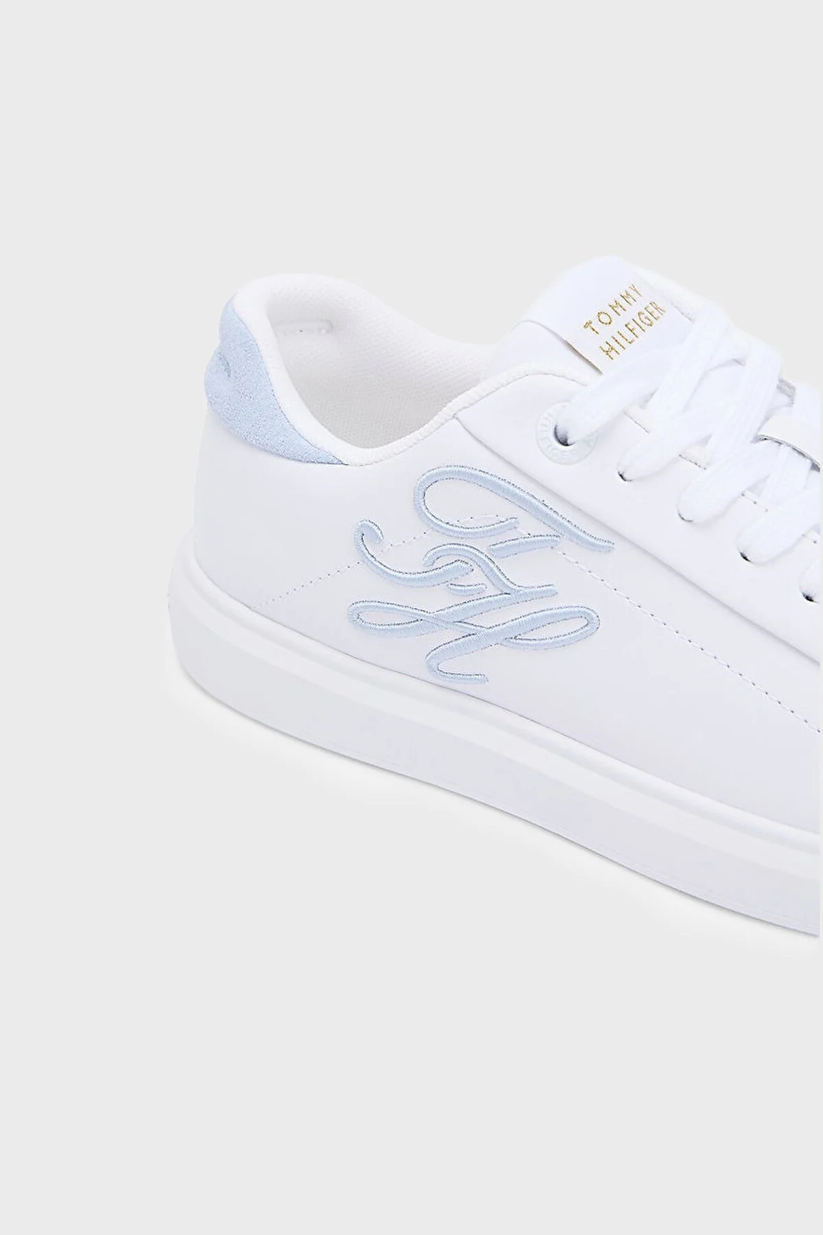 Tommy Hilfiger Logolu Deri Sneaker Kadın Ayakkabı FW0FW09363 0GE BEYAZ-MAVİ - 5