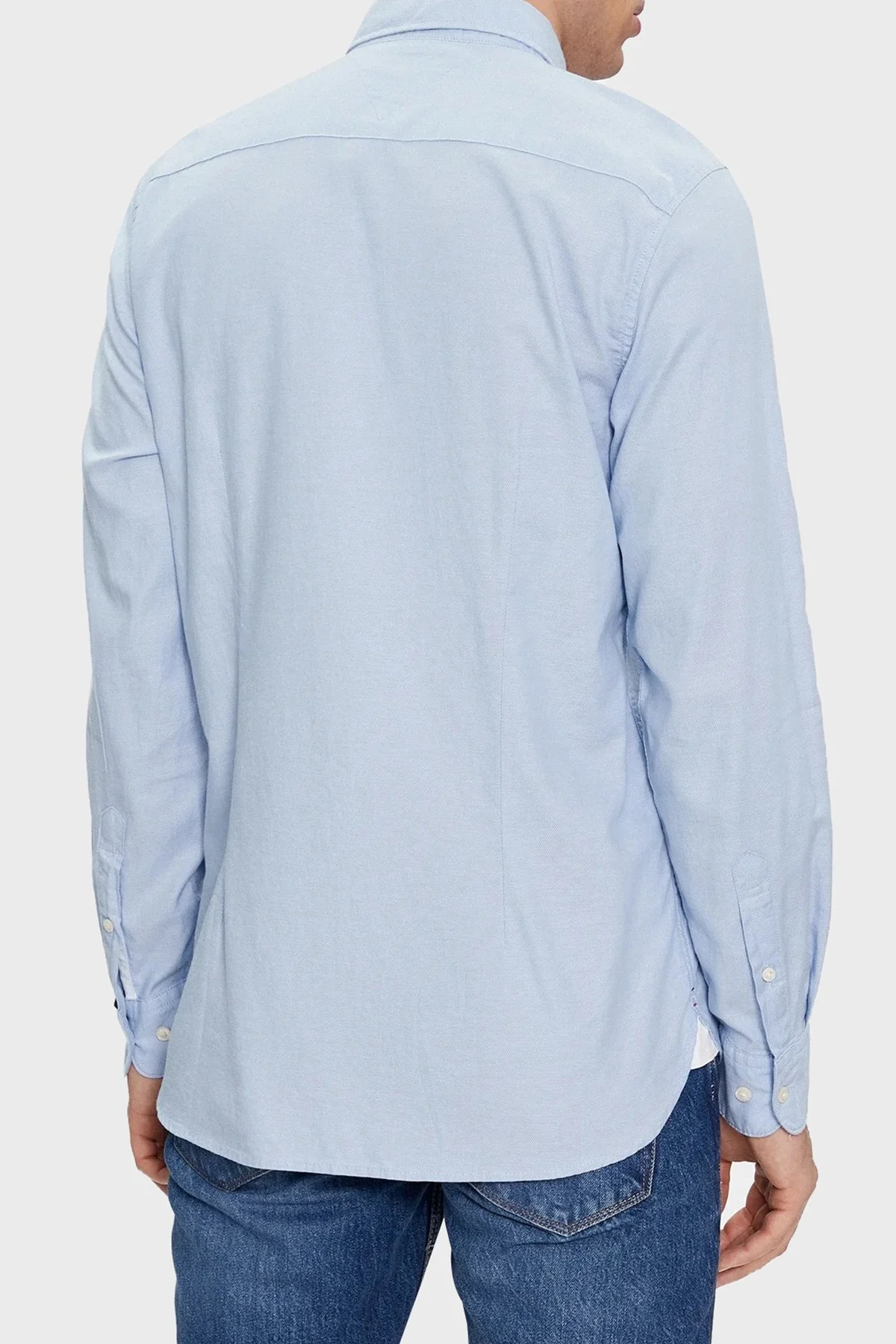 Tommy Hilfiger Logolu Düğmeli Yaka % 100 Pamuk Slim Fit Erkek Gömlek MW0MW33782 CYW AÇIK MAVİ - 3