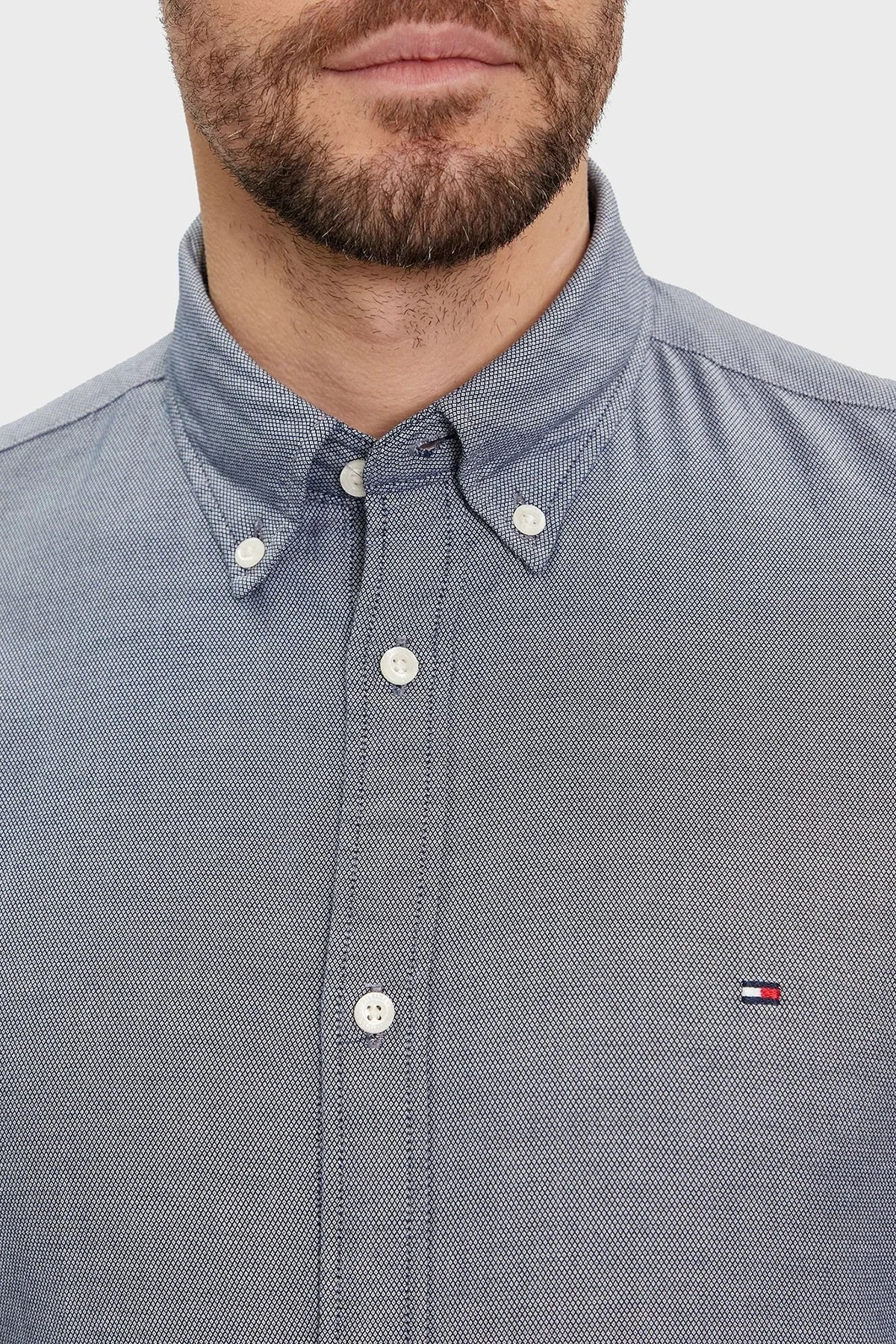 Tommy Hilfiger Logolu Düğmeli Yaka % 100 Pamuk Slim Fit Erkek Gömlek MW0MW33782 DCC LACİVERT - 4
