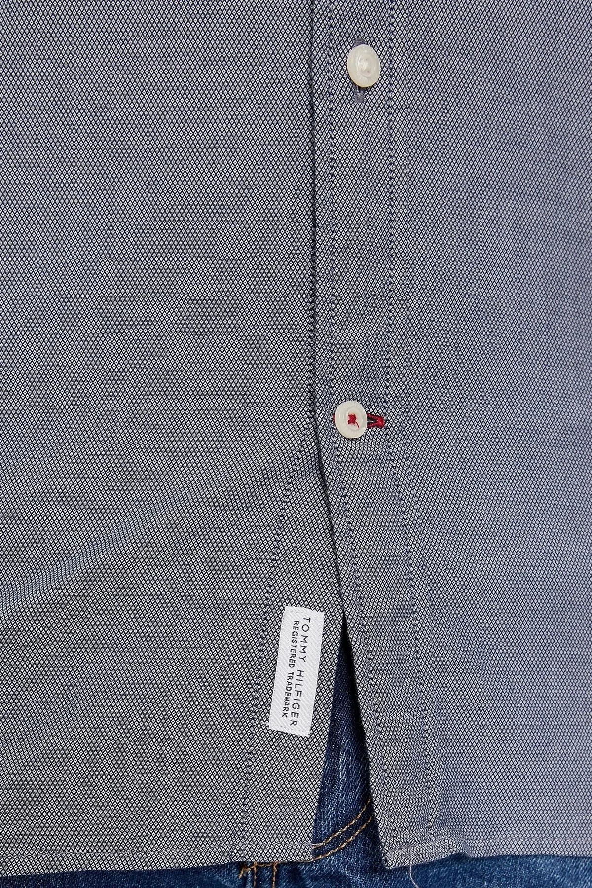 Tommy Hilfiger Logolu Düğmeli Yaka % 100 Pamuk Slim Fit Erkek Gömlek MW0MW33782 DCC LACİVERT - 6