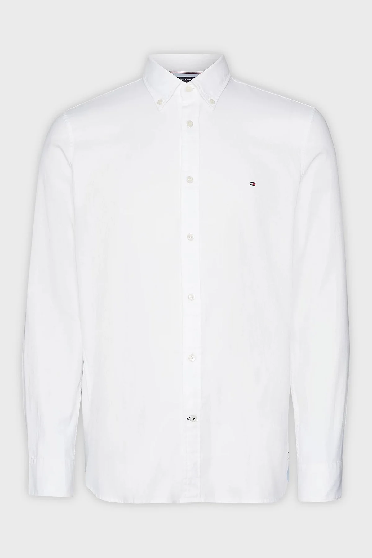 Tommy Hilfiger Logolu Düğmeli Yaka % 100 Pamuk Slim Fit Erkek Gömlek MW0MW33782 YCF BEYAZ - 5