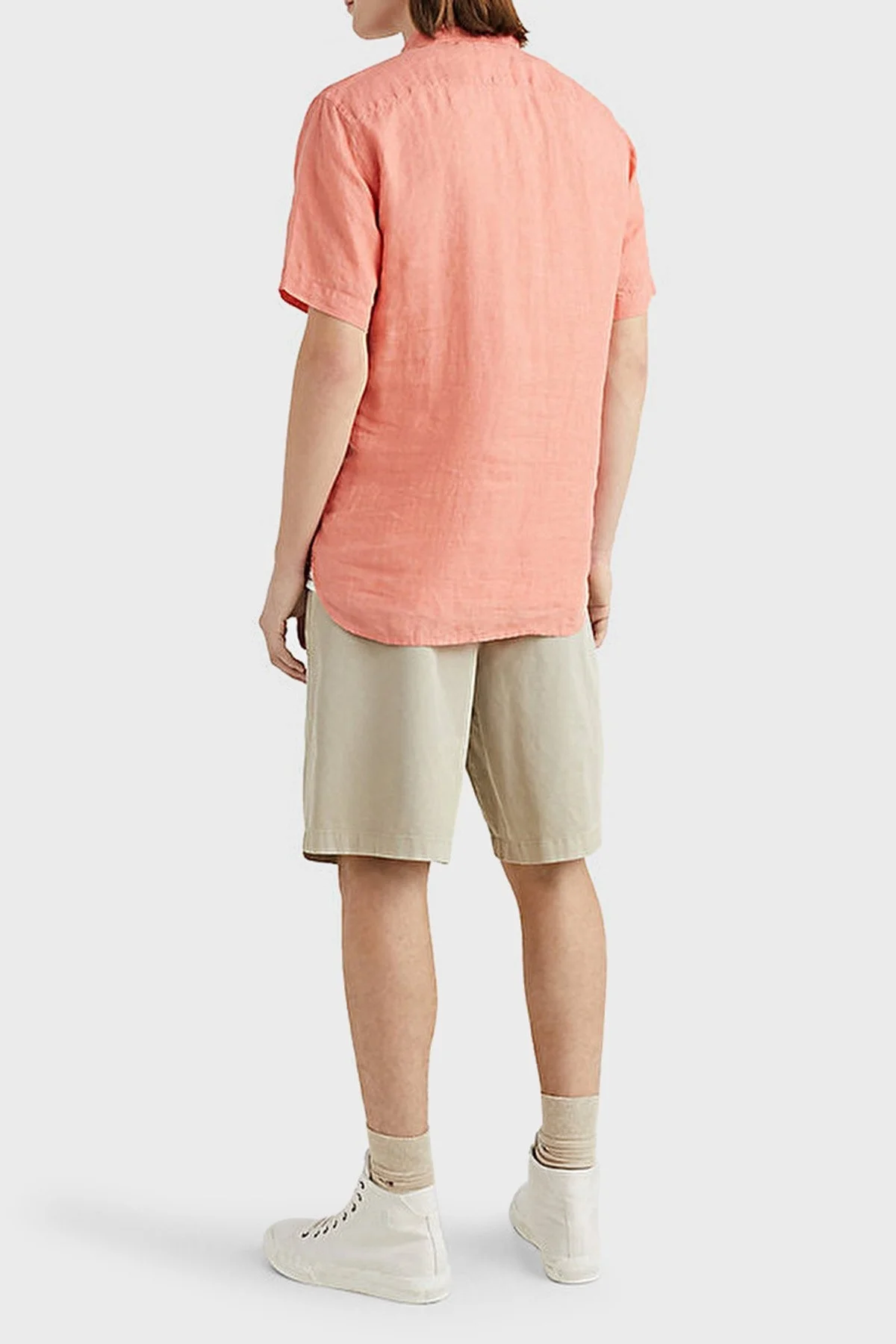 Tommy Hilfiger Logolu Düğmeli Yaka Kısa Kollu Regular Fit % 100 Keten Erkek Gömlek MW0MW30916 TKL ŞEFTALİ - 3