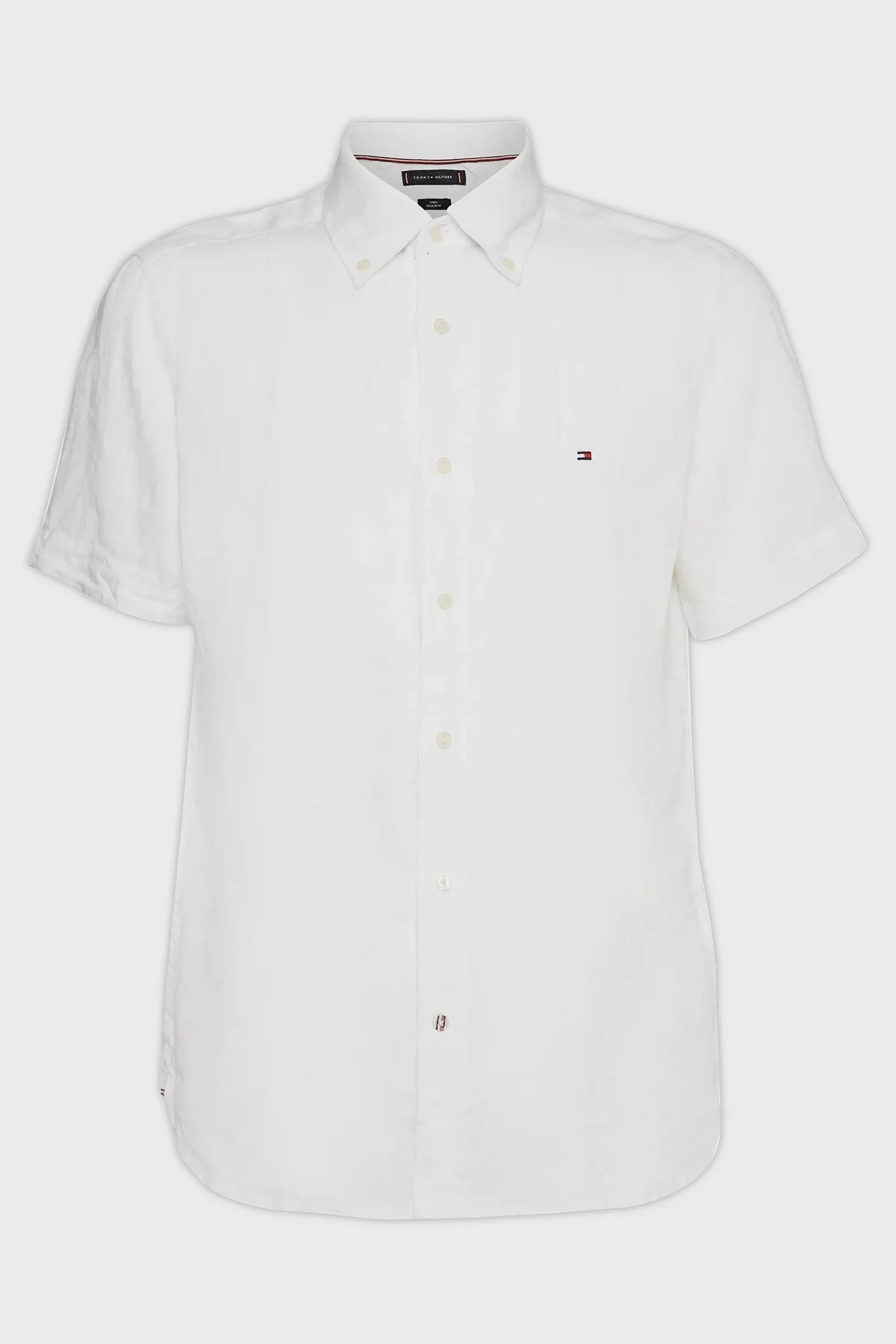 Tommy Hilfiger Logolu Düğmeli Yaka Kısa Kollu Regular Fit % 100 Keten Erkek Gömlek MW0MW30916 YCF BEYAZ - 3