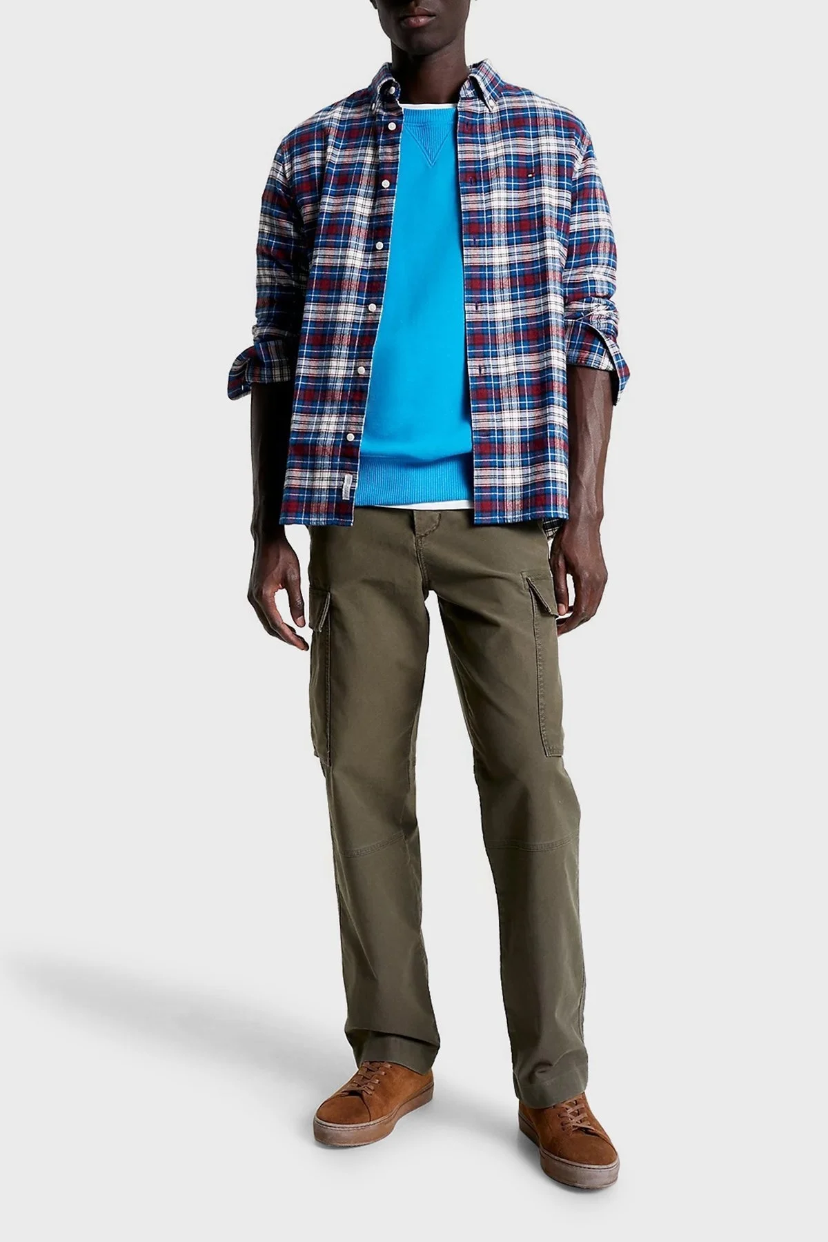 Tommy Hilfiger Logolu Ekoseli % 100 Pamuk Düğmeli Yaka Regular Fit Erkek Gömlek MW0MW32890 0MT MAVİ - 3