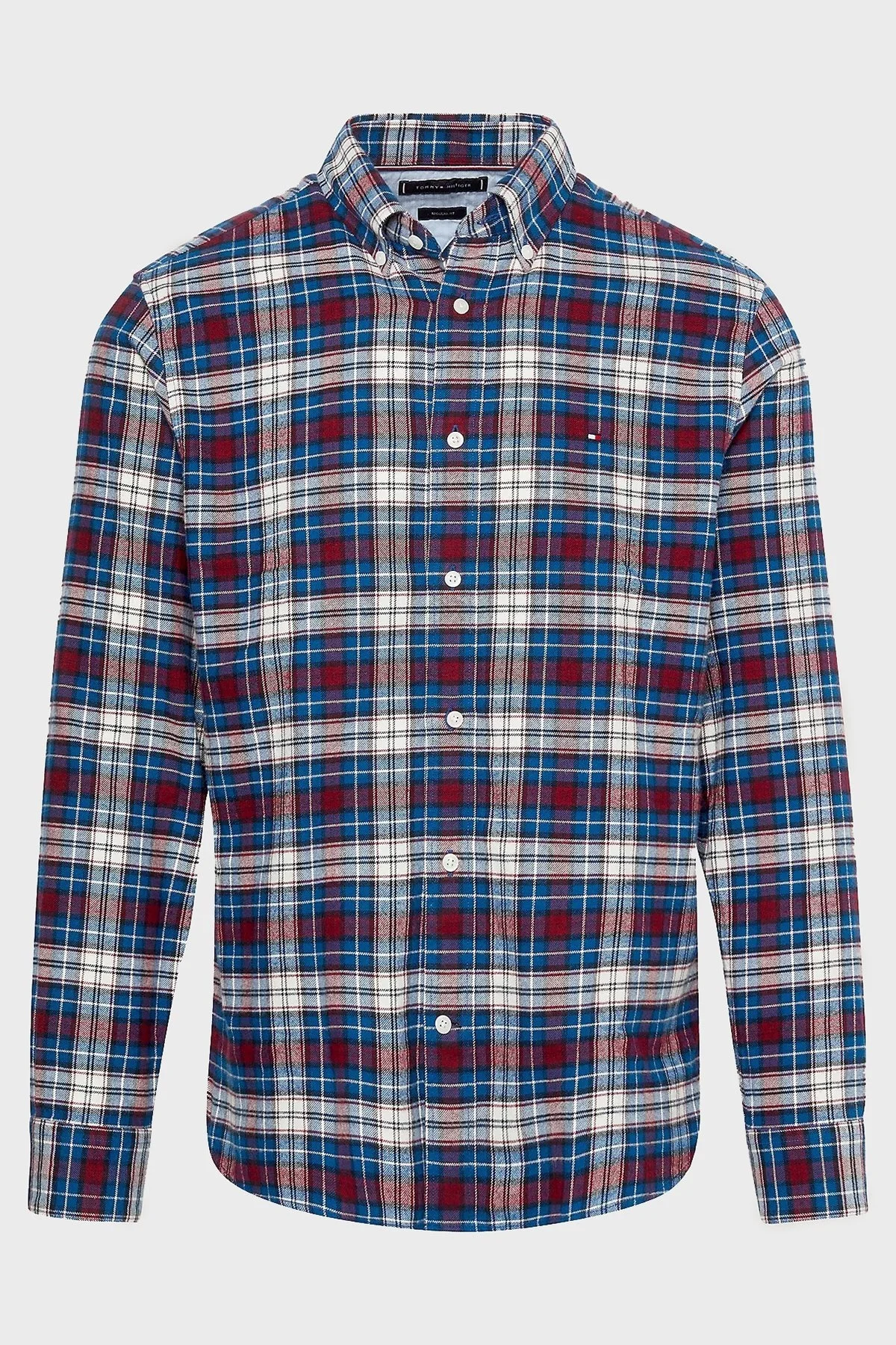 Tommy Hilfiger Logolu Ekoseli % 100 Pamuk Düğmeli Yaka Regular Fit Erkek Gömlek MW0MW32890 0MT MAVİ - 5