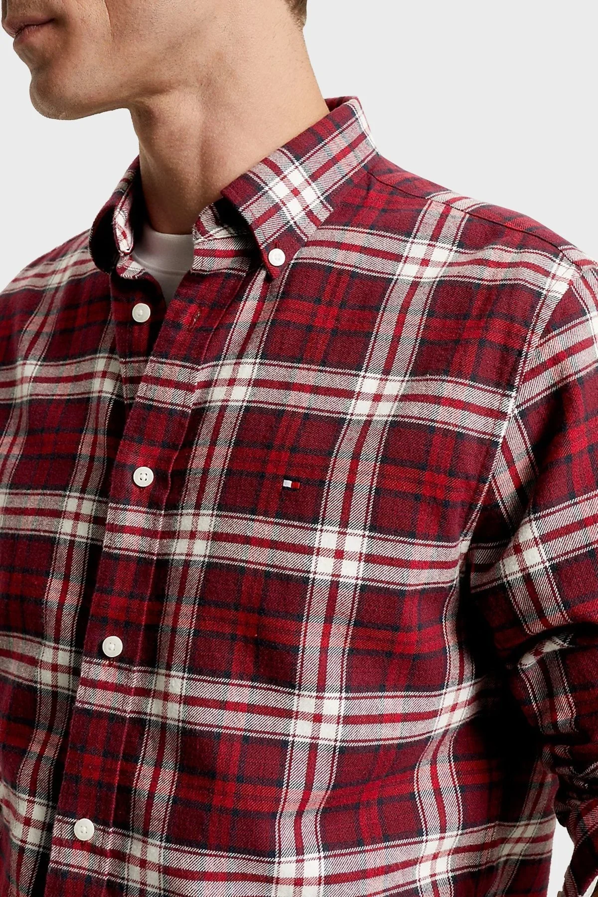 Tommy Hilfiger Logolu Ekoseli % 100 Pamuk Düğmeli Yaka Regular Fit Erkek Gömlek MW0MW32890 0QJ KIRMIZI - 3