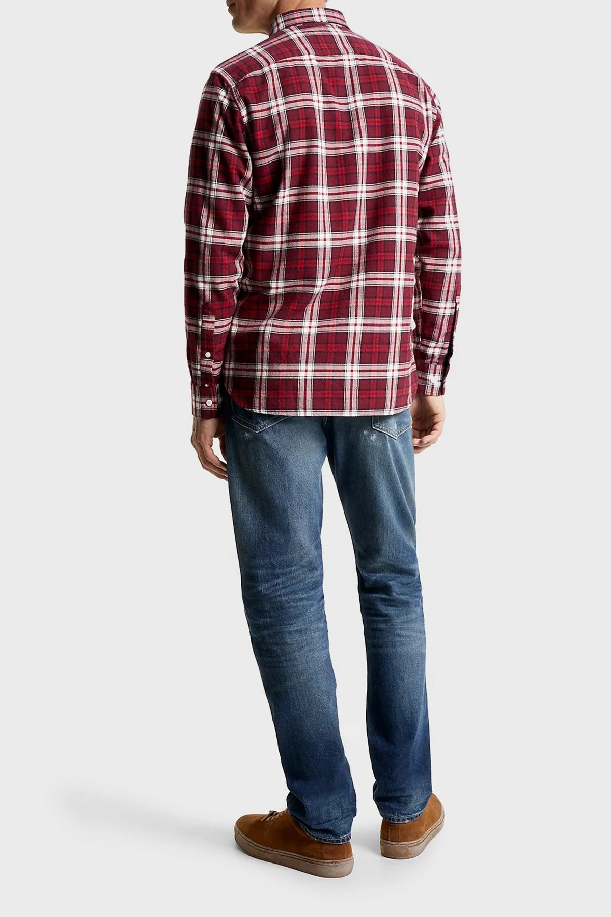 Tommy Hilfiger Logolu Ekoseli % 100 Pamuk Düğmeli Yaka Regular Fit Erkek Gömlek MW0MW32890 0QJ KIRMIZI - 5