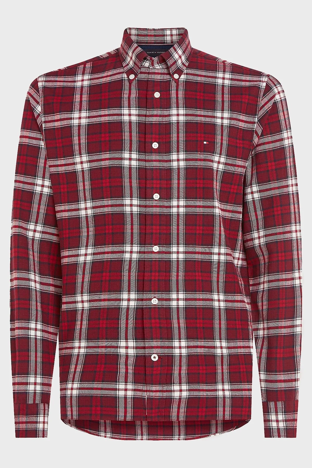 Tommy Hilfiger Logolu Ekoseli % 100 Pamuk Düğmeli Yaka Regular Fit Erkek Gömlek MW0MW32890 0QJ KIRMIZI - 6