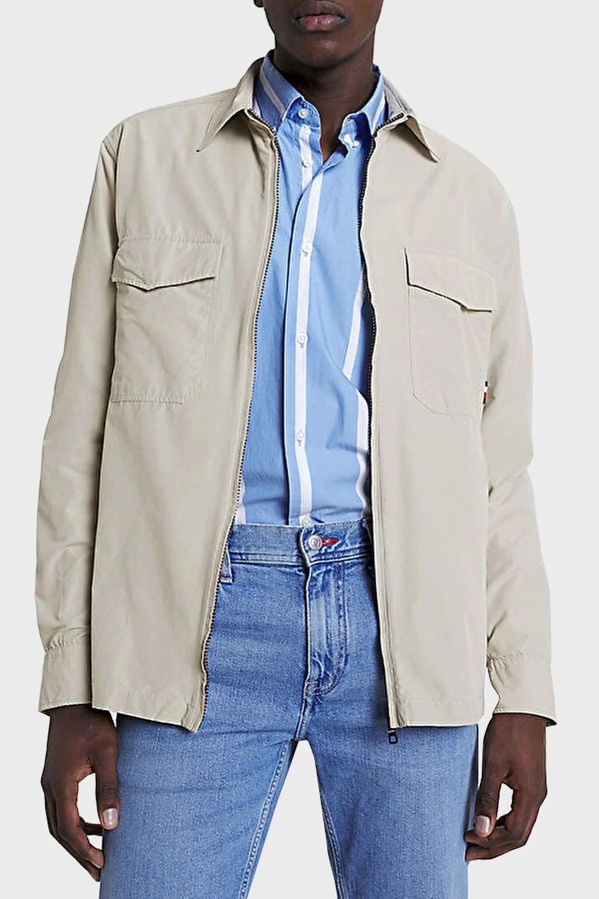 Tommy Hilfiger Logolu Fermuarlı Cepli Regular Fit Erkek Gömlek Ceket MW0MW30894 AEP TAŞ - 1