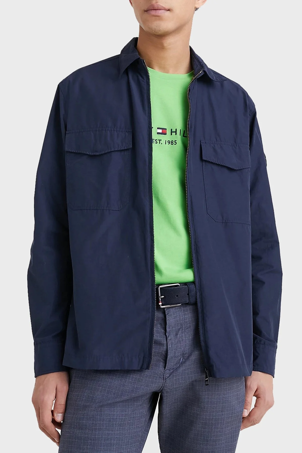 Tommy Hilfiger Logolu Fermuarlı Cepli Regular Fit Erkek Gömlek Ceket MW0MW30894 DW5 LACİVERT - 1