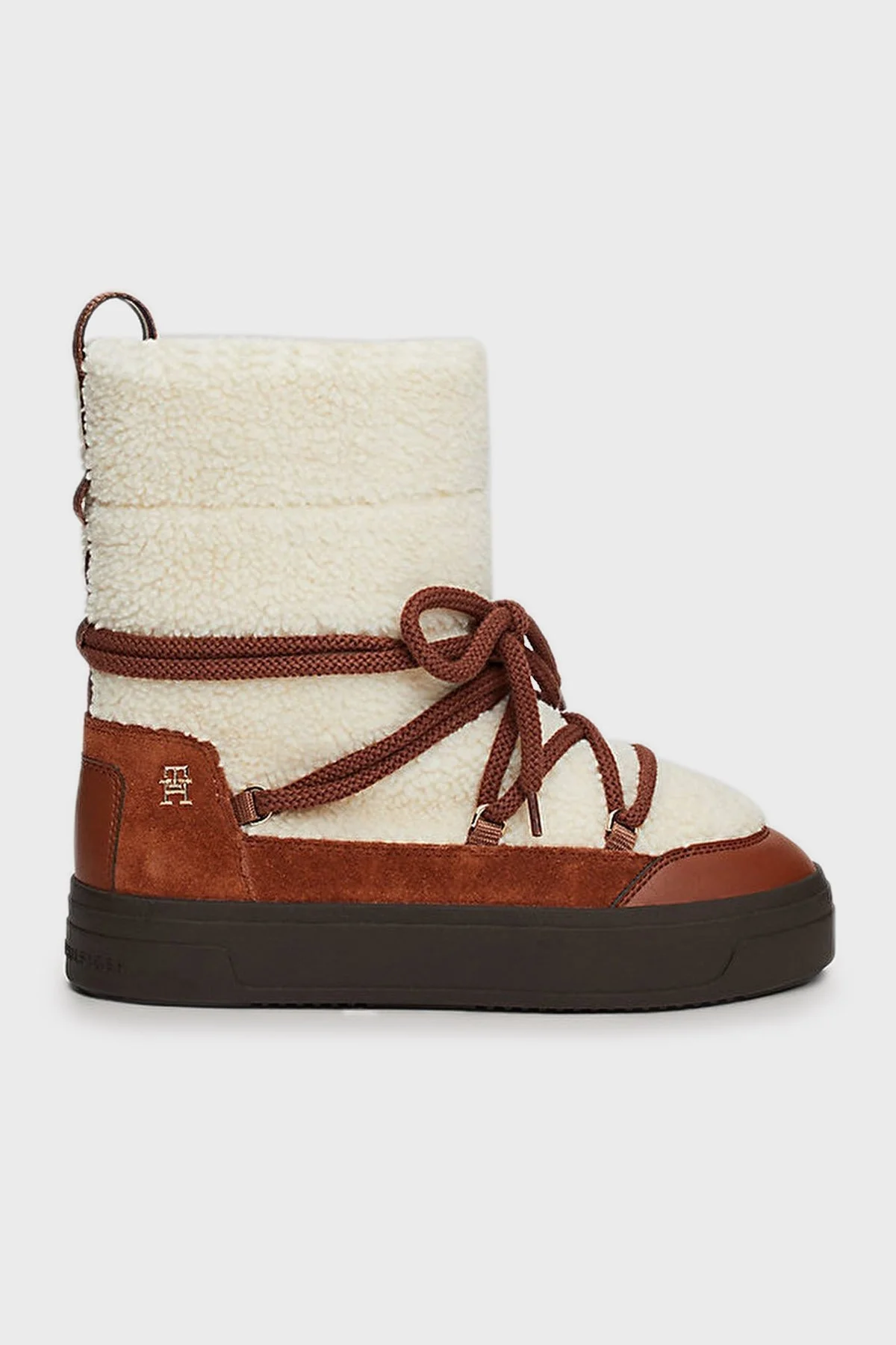 Tommy Hilfiger Logolu Kalın Tabanlı Bağcıklı Bayan Kar Botu FW0FW08252 GPK KREM-KAHVE - 8
