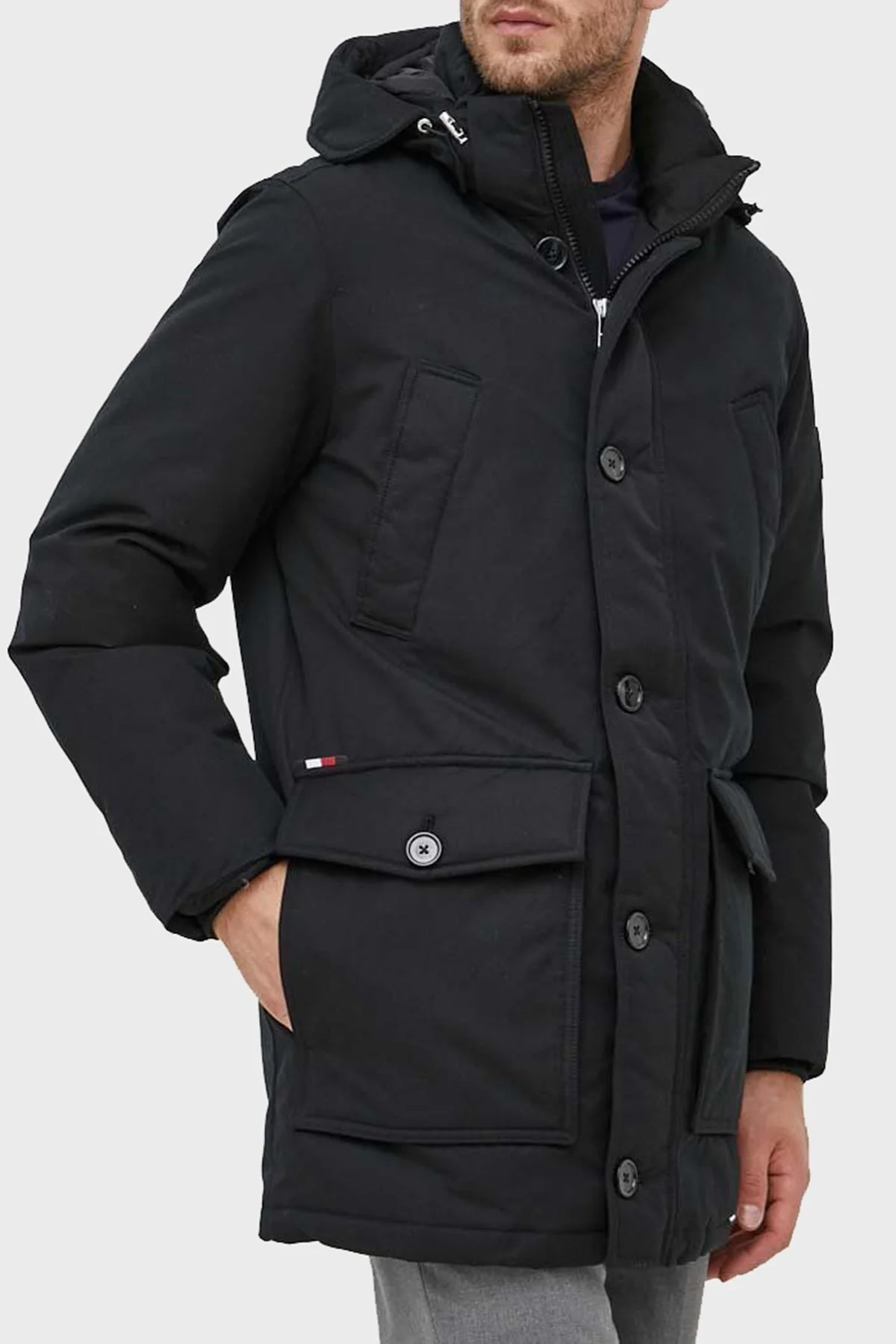 Tommy Hilfiger Logolu Ördek Tüyü Dolgulu Kapüşonlu Regular Fit Erkek Mont MW0MW32779 BDS SİYAH - 1