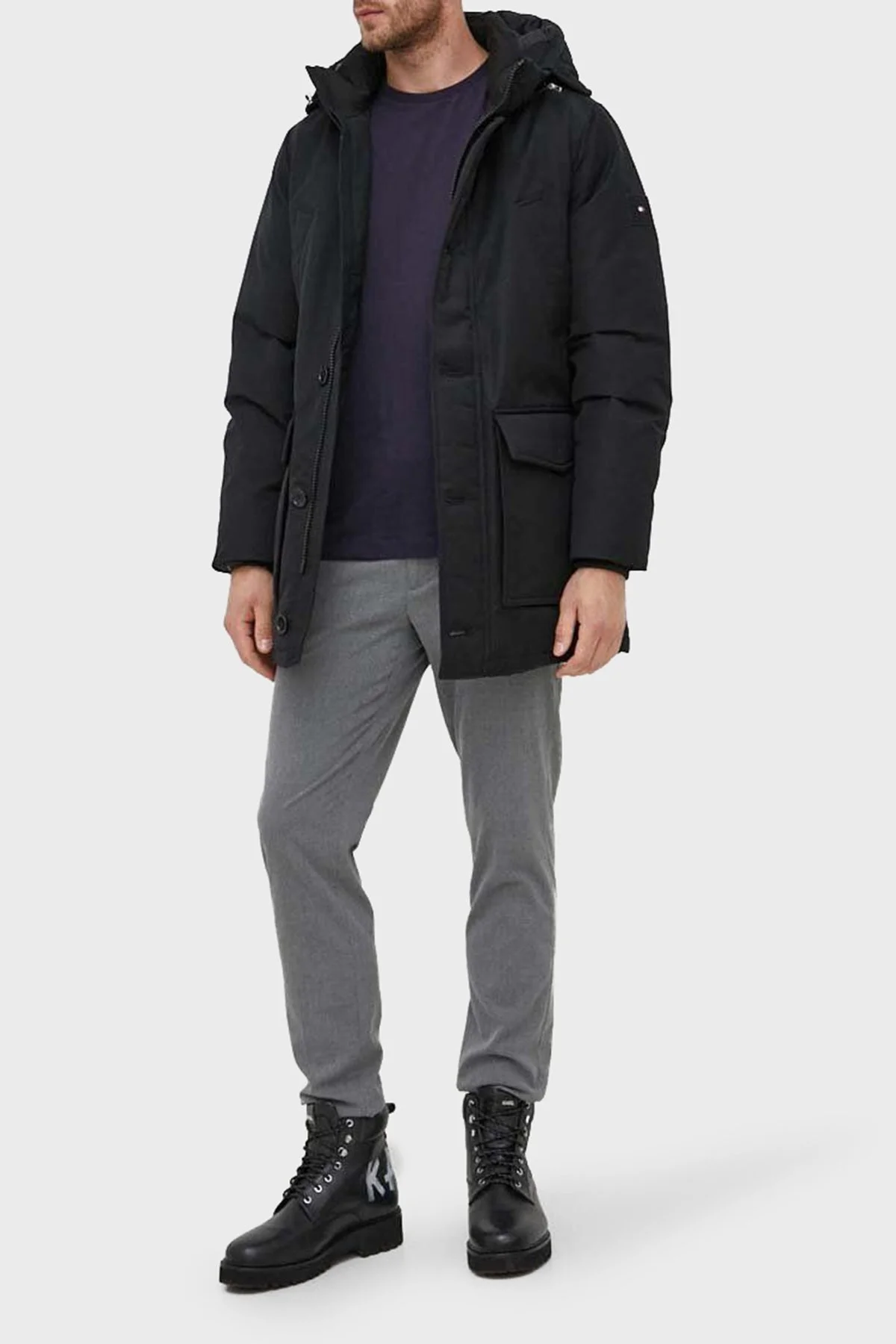 Tommy Hilfiger Logolu Ördek Tüyü Dolgulu Kapüşonlu Regular Fit Erkek Mont MW0MW32779 BDS SİYAH - 2