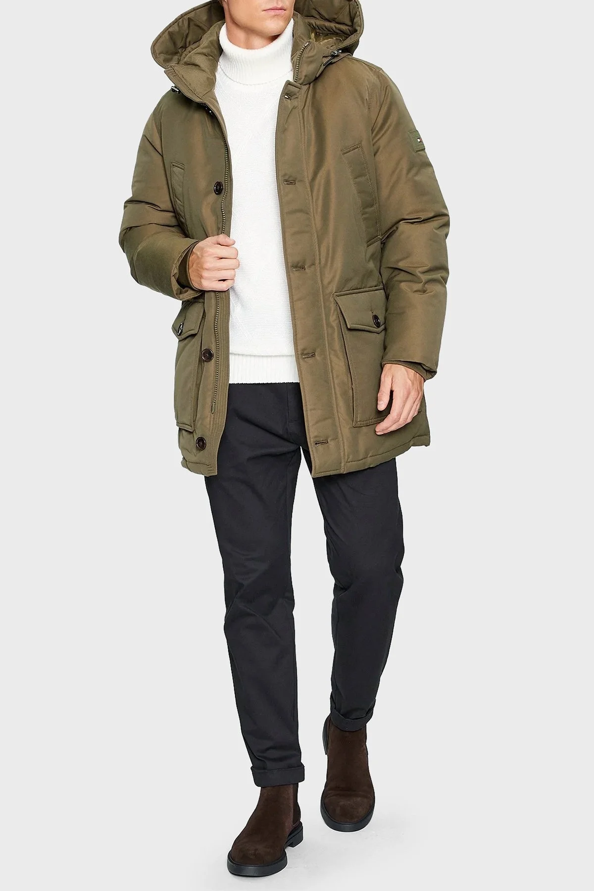 Tommy Hilfiger Logolu Ördek Tüyü Dolgulu Kapüşonlu Regular Fit Erkek Mont MW0MW32779 RBN HAKİ - 2