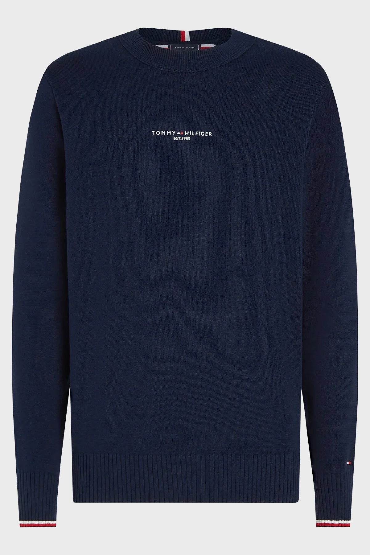 Tommy Hilfiger Logolu Organik Pamuklu Bisiklet Yaka Regular Fit Erkek Kazak MW0MW33108 DW5 LACİVERT - 1