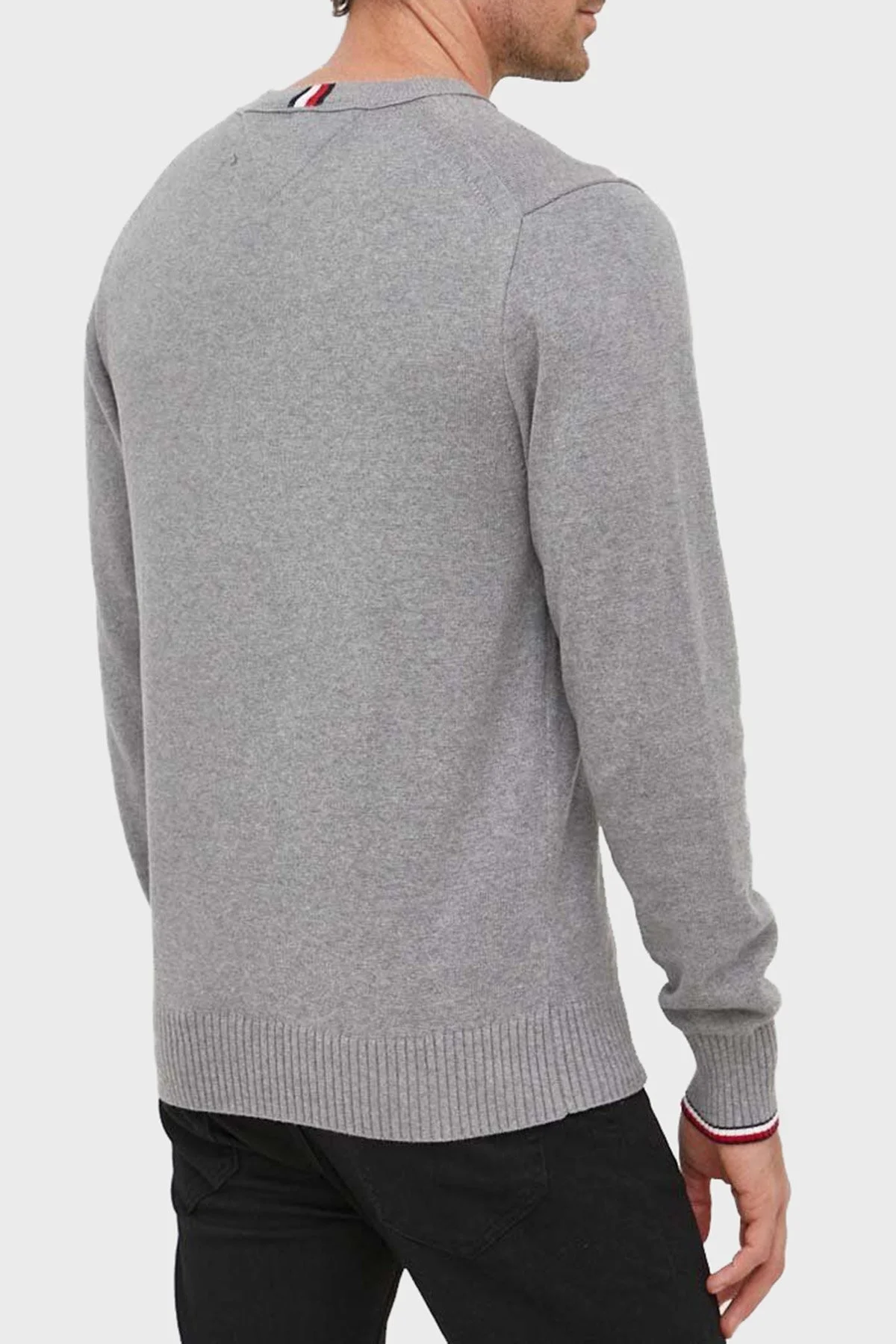 Tommy Hilfiger Logolu Organik Pamuklu Bisiklet Yaka Regular Fit Erkek Kazak MW0MW33108 P9V GRİ - 2