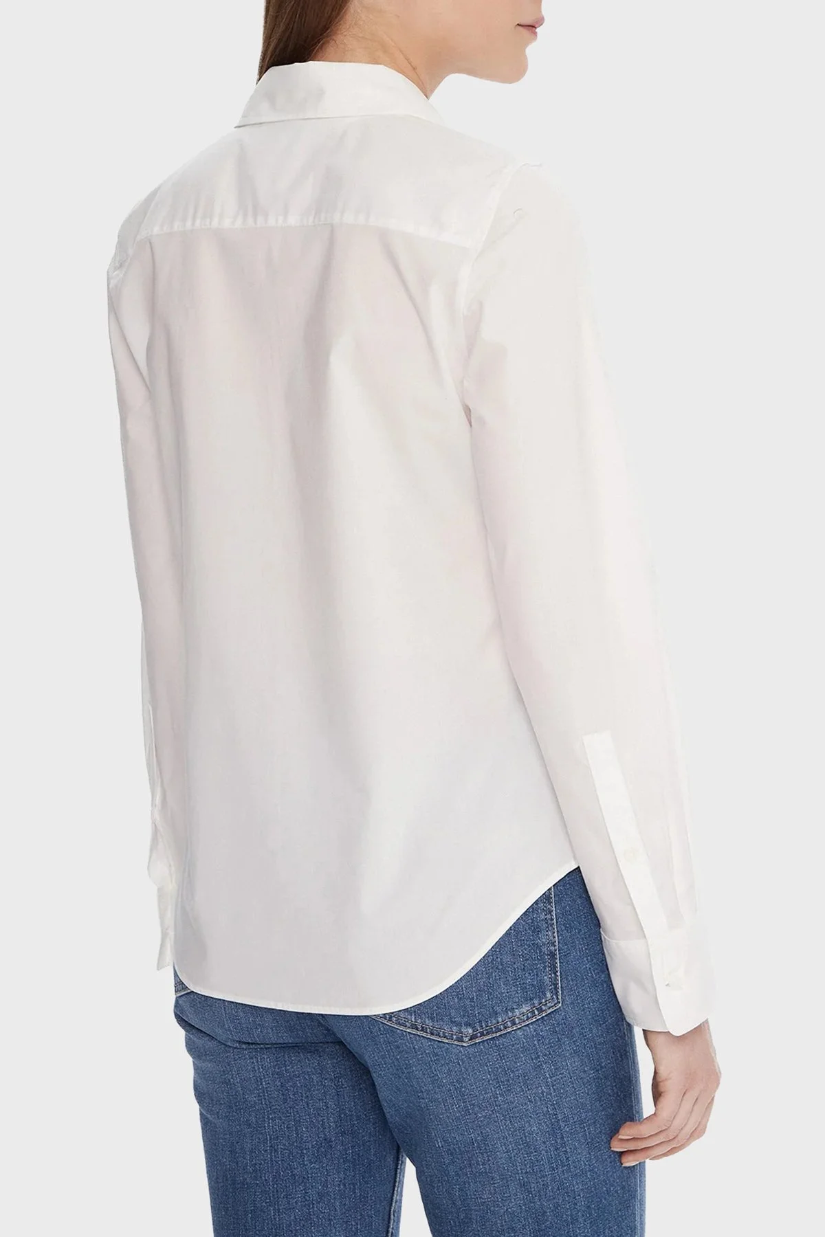 Tommy Hilfiger Logolu Pamuk Karışımlı Regular Fit Uzun Kollu Bayan Gömlek WW0WW47169 YCF BEYAZ - 2