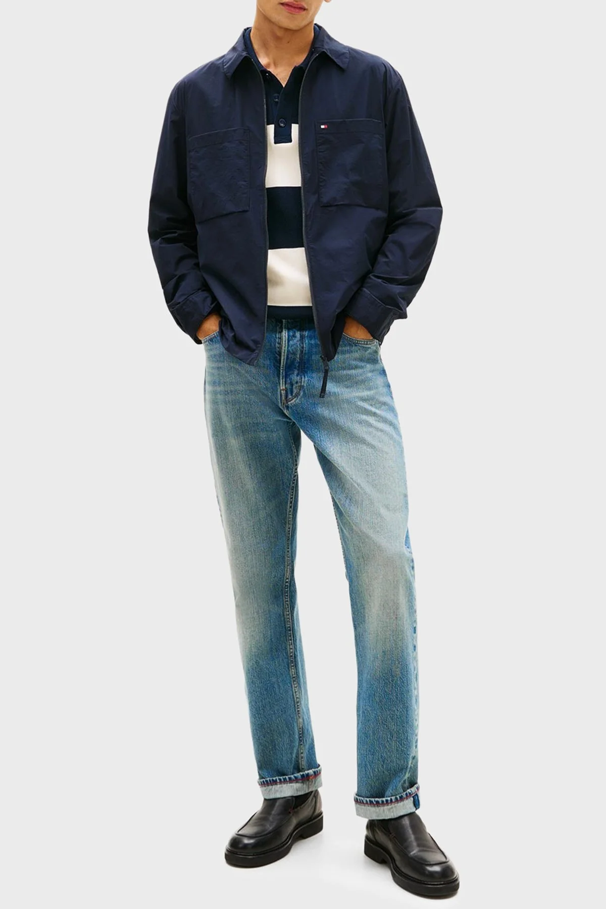 Tommy Hilfiger Logolu Pamuk Karışımlı Relaxed Fit Fermuarlı Erkek Mont MW0MW42586 DW5 LACİVERT - 3