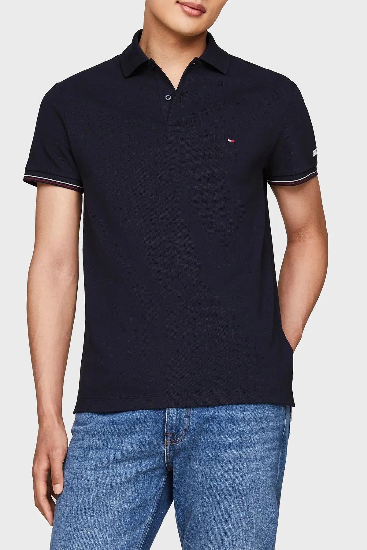 Tommy Hilfiger Logolu Pamuklu Erkek Polo Yaka T Shirt MW0MW35619 DW5 LACİVERT - 1