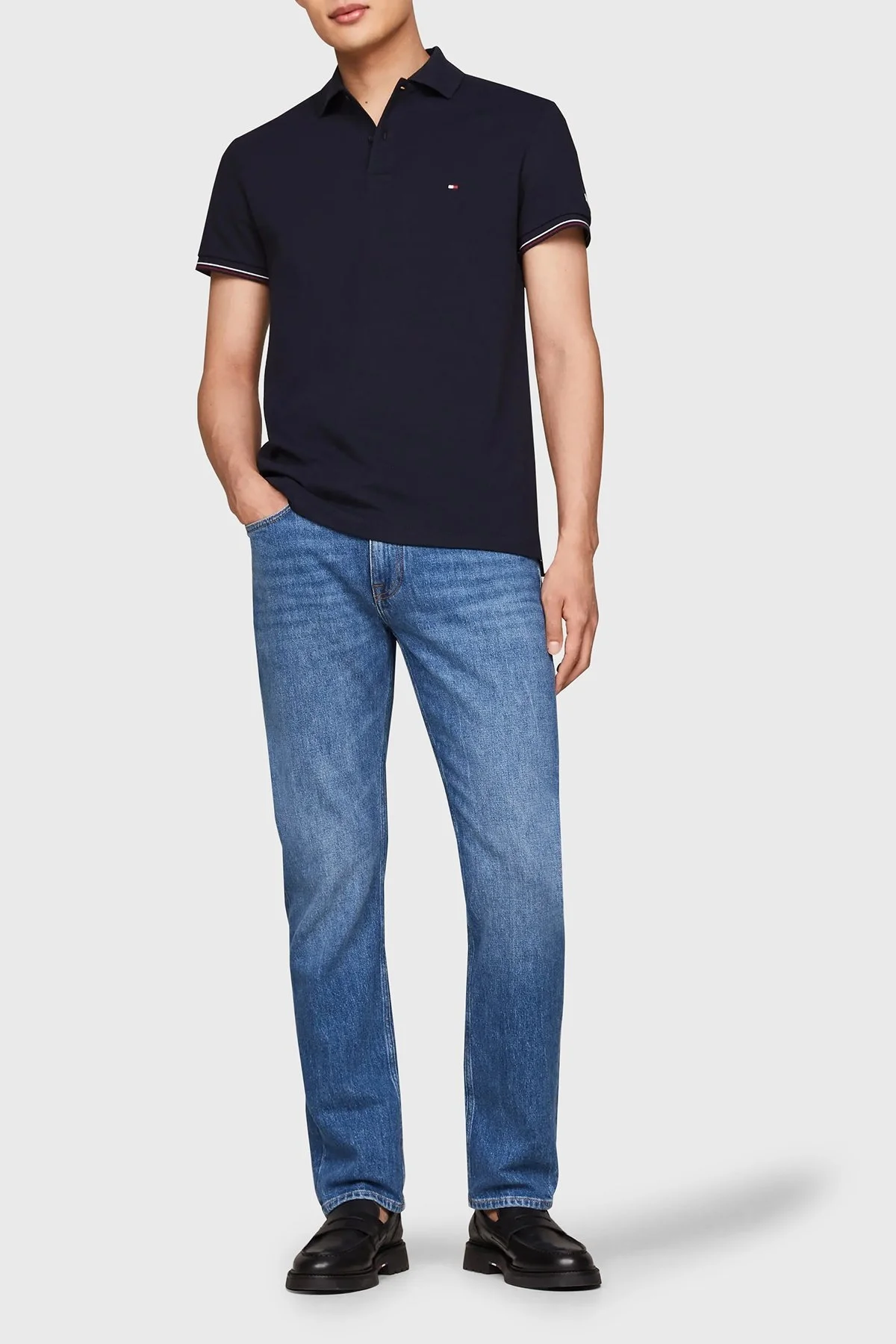 Tommy Hilfiger Logolu Pamuklu Erkek Polo Yaka T Shirt MW0MW35619 DW5 LACİVERT - 3