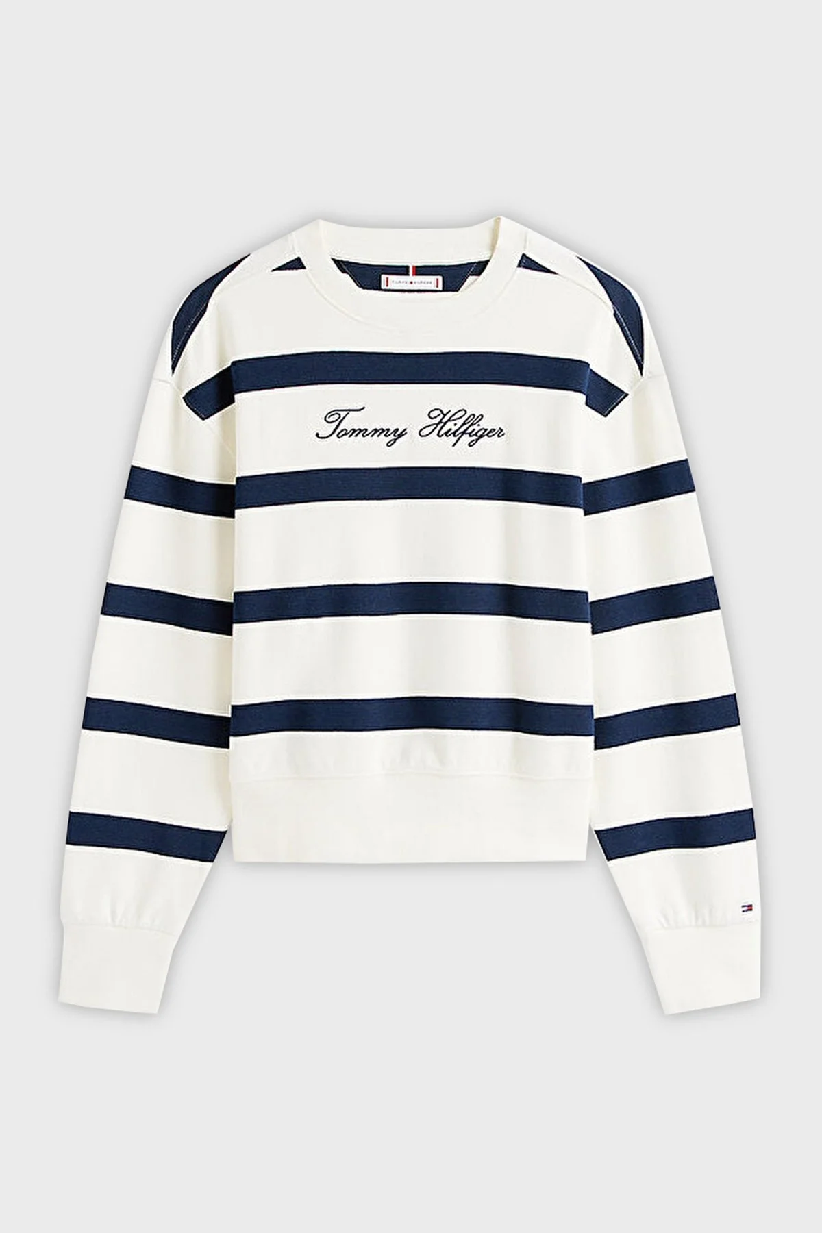 Tommy Hilfiger Logolu Pamuklu Regular Fit Bisiklet Yaka Bayan Sweat WW0WW45743 0FG BEYAZ-LACİVERT - 5