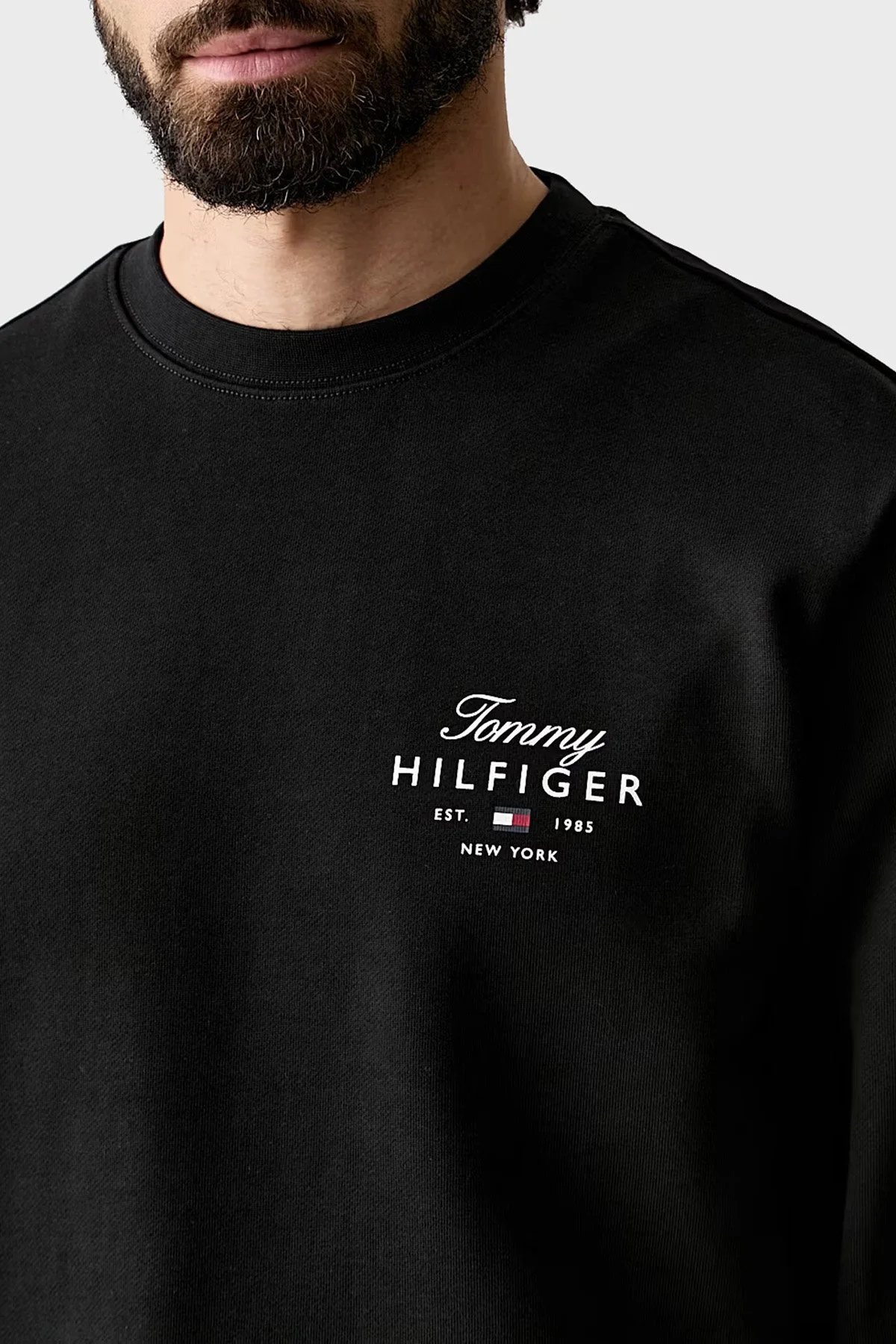 Tommy Hilfiger Logolu Pamuklu Regular Fit Bisiklet Yaka Erkek Sweat MW0MW43218 BDS Siyah - 4