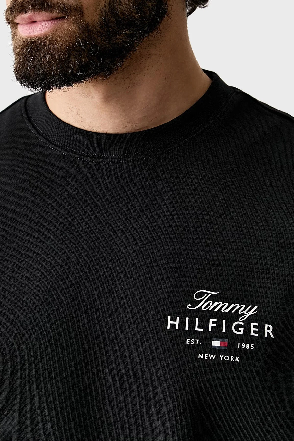 Tommy Hilfiger Logolu Pamuklu Regular Fit Bisiklet Yaka Erkek Sweat MW0MW43218 BDS Siyah - 5