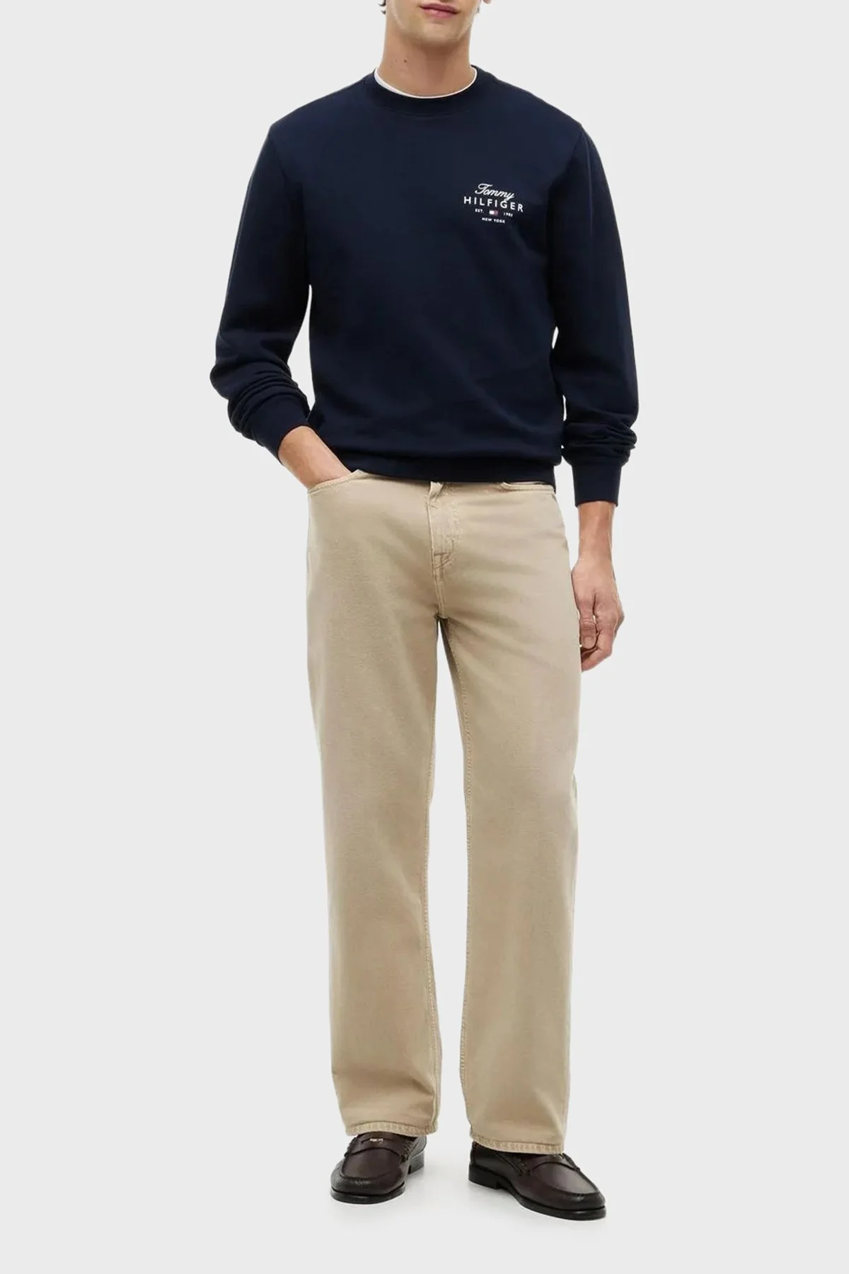 Tommy Hilfiger Logolu Pamuklu Regular Fit Bisiklet Yaka Erkek Sweat MW0MW43218 DW5 Lacivert - 2