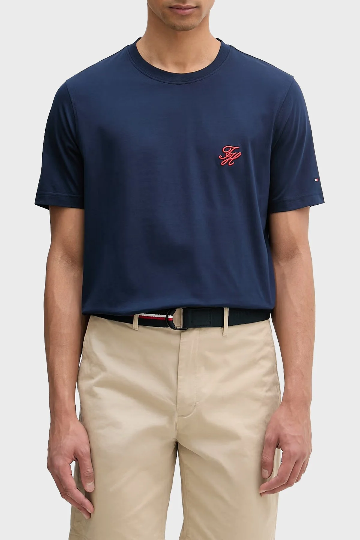 Tommy Hilfiger Logolu Pamuklu Regular Fit Bisiklet Yaka Erkek T Shirt MW0MW43066 DCC LACİVERT - 1