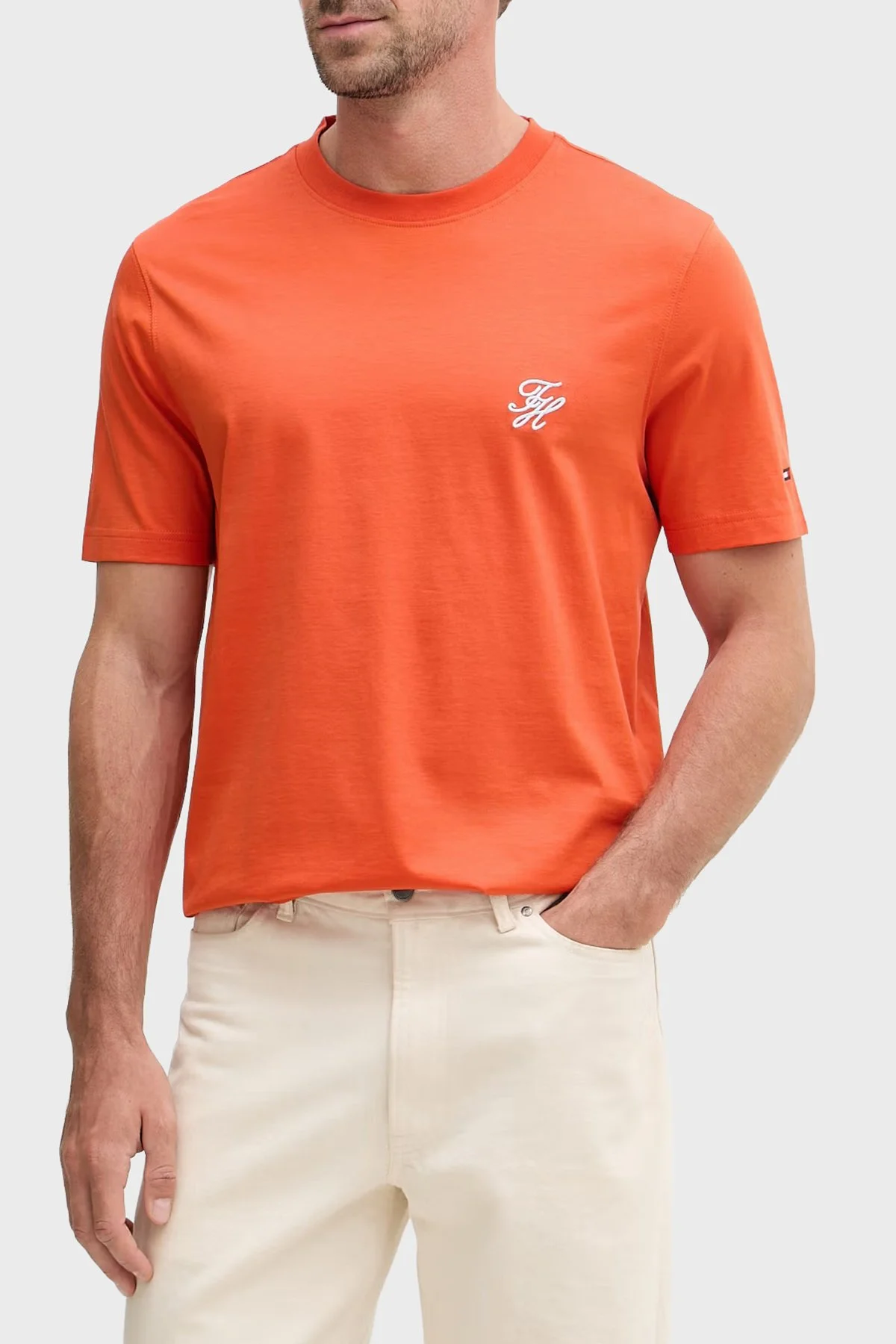 Tommy Hilfiger Logolu Pamuklu Regular Fit Bisiklet Yaka Erkek T Shirt MW0MW43066 SCX ORANGE - 1