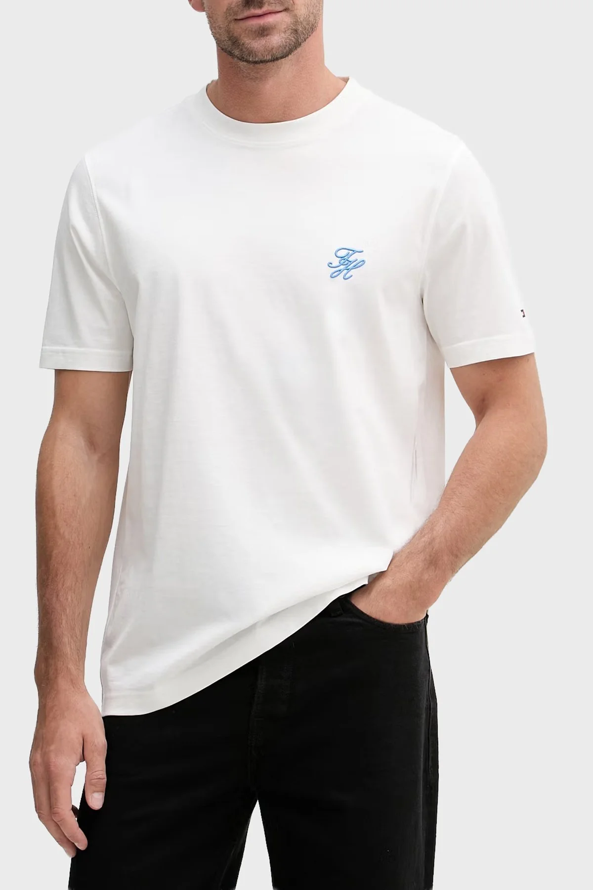 Tommy Hilfiger Logolu Pamuklu Regular Fit Bisiklet Yaka Erkek T Shirt MW0MW43066 YBL BEYAZ - 1