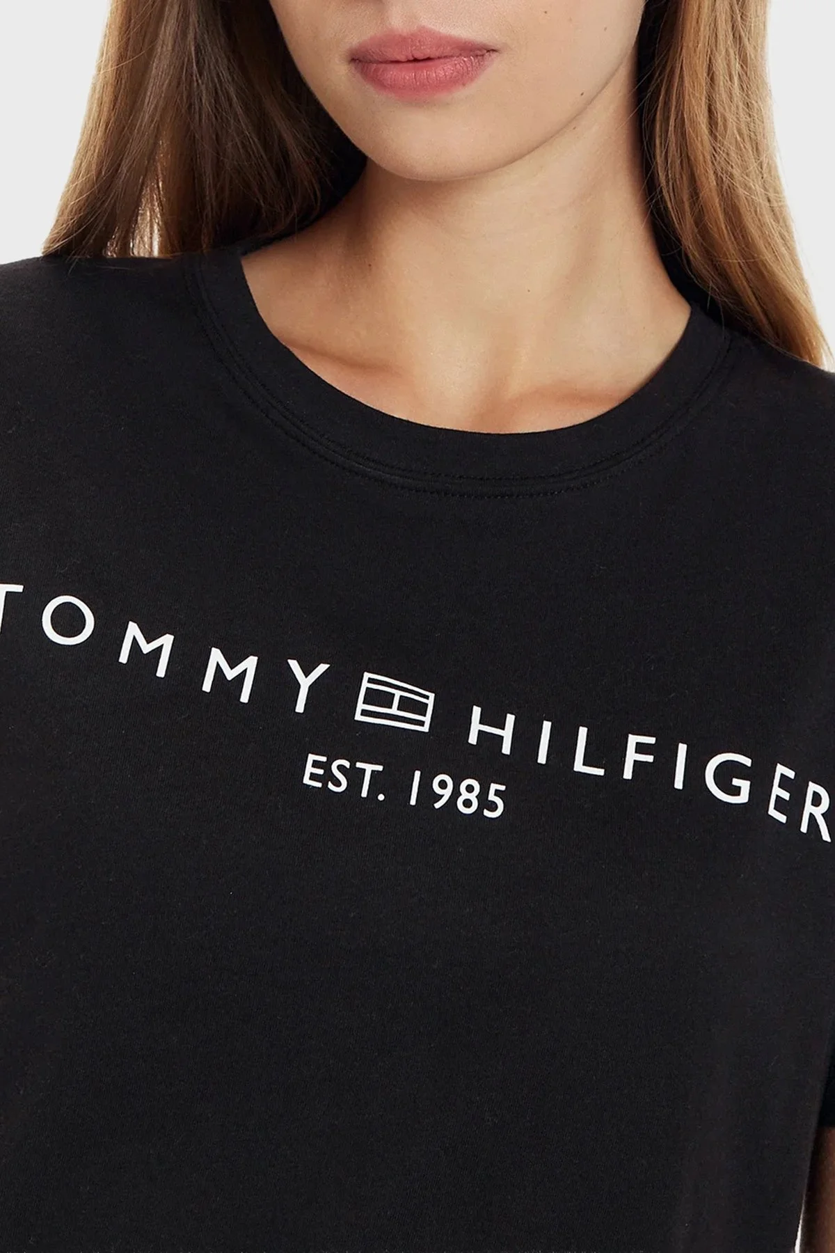 Tommy Hilfiger Logolu Pamuklu Regular Fit Bisiklet Yaka Kadın T Shirt WW0WW40276 BDS Siyah - 3