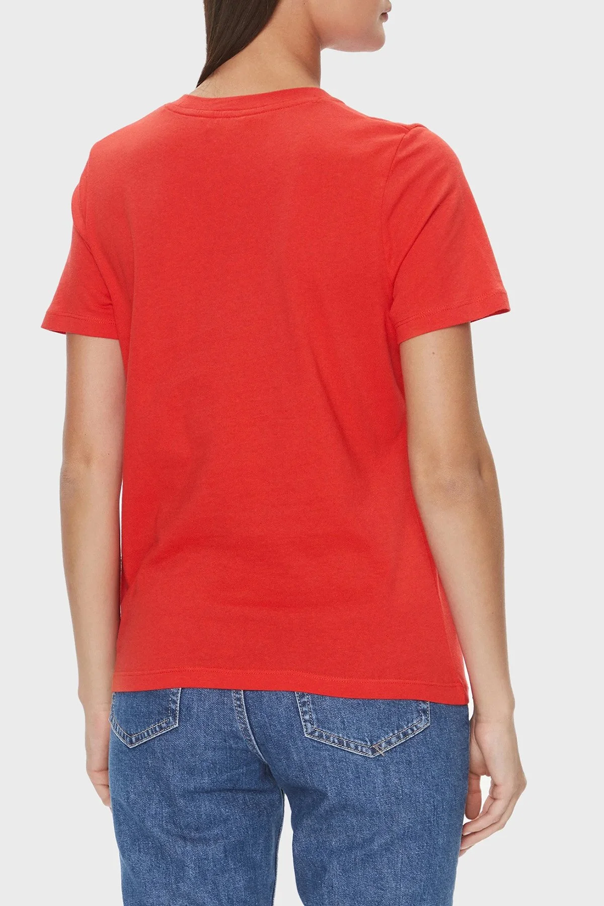 Tommy Hilfiger Logolu Pamuklu Regular Fit Bisiklet Yaka Kadın T Shirt WW0WW40276 SNE KIRMIZI - 3