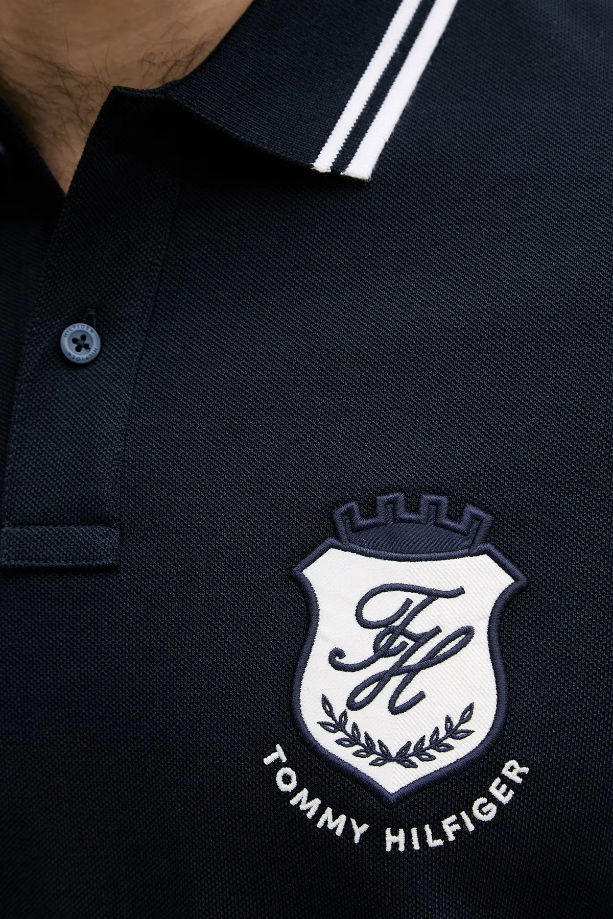 Tommy Hilfiger Logolu Pamuklu Regular Fit Erkek Polo Yaka T Shirt MW0MW43061 DW5 LACİVERT - 5