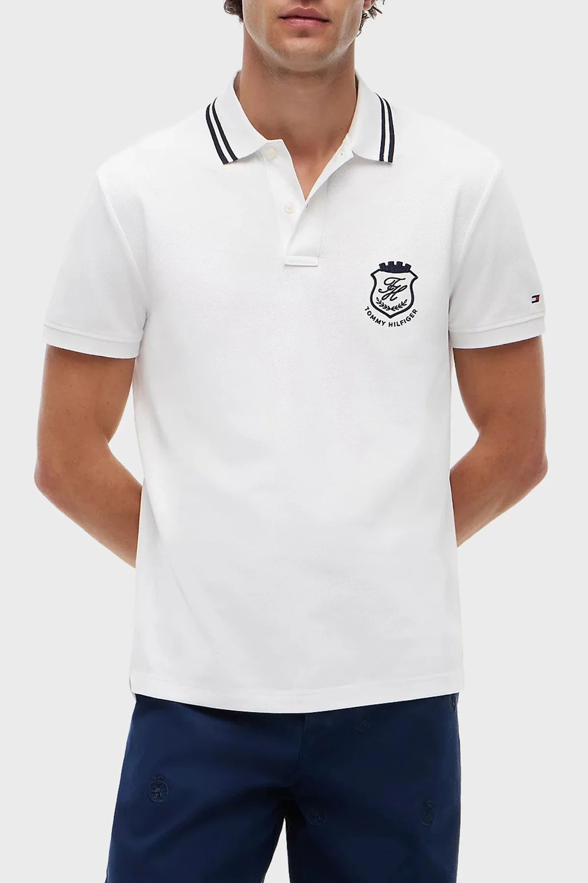 Tommy Hilfiger Logolu Pamuklu Regular Fit Erkek Polo Yaka T Shirt MW0MW43061 YBR BEYAZ - 1