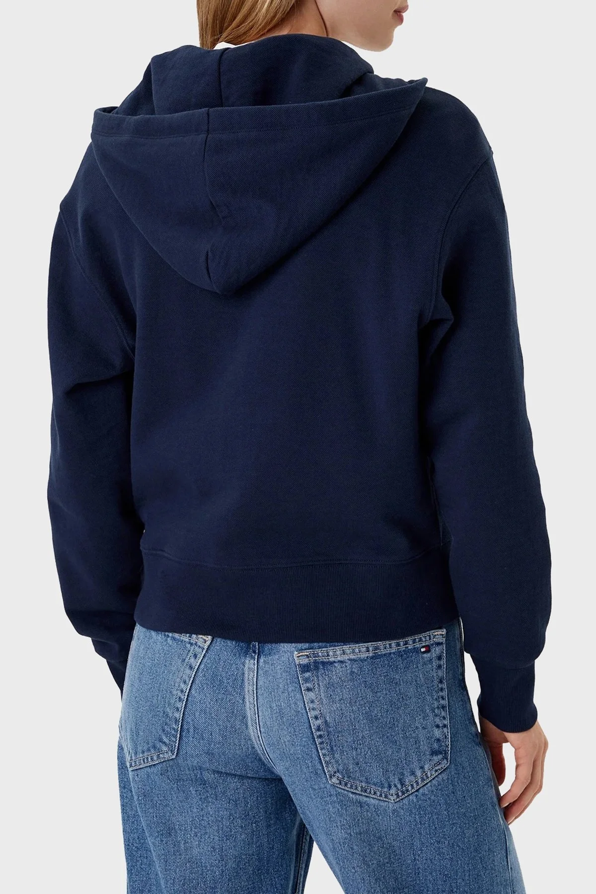 Tommy Hilfiger Logolu Pamuklu Regular Fit Kapüşonlu Crop Bayan Sweat WW0WW45742 C1G LACİVERT - 3